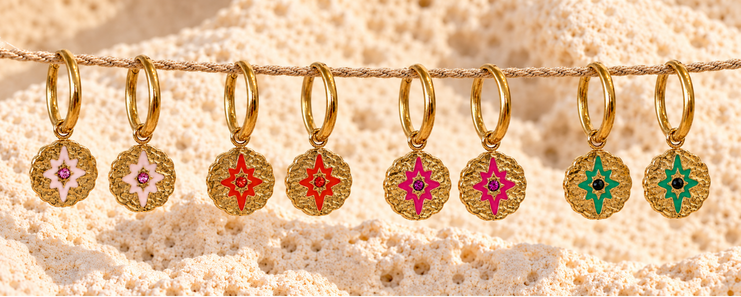 Coloured Star Gold Hoop Earrings Light Green