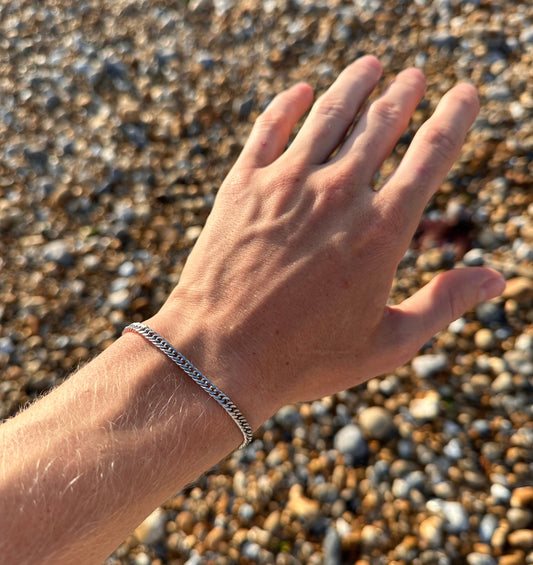 Mens Silver Tight-Link Cuban Bracelet 4mm