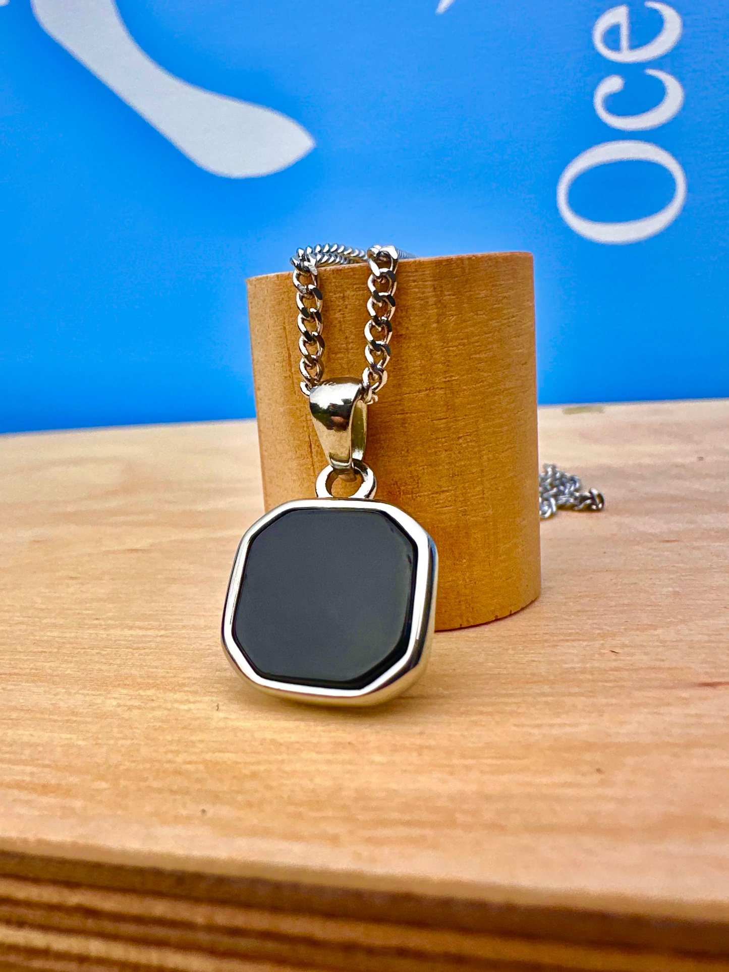 Black Onyx Stone Necklace Silver