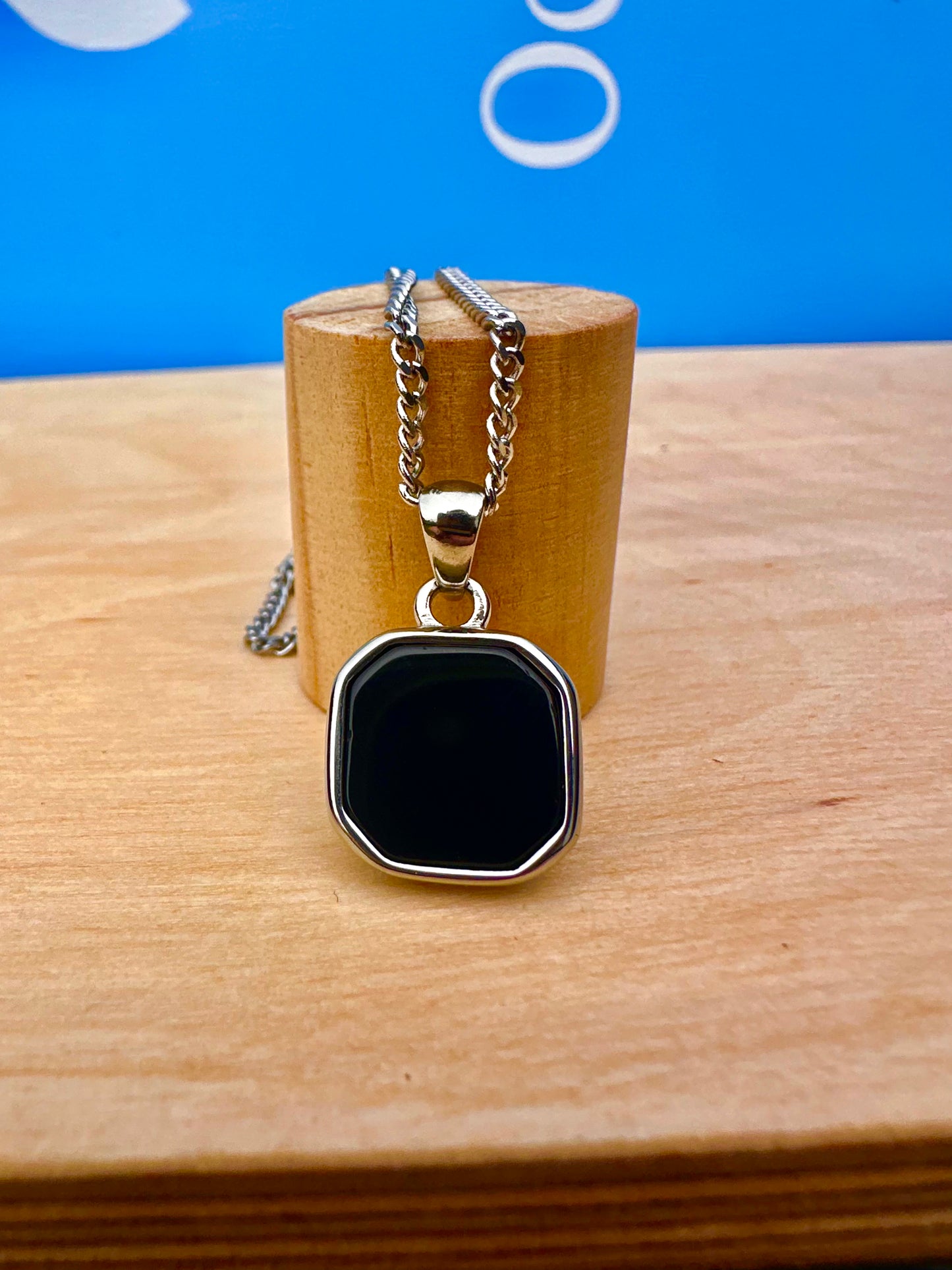 Black Onyx Stone Necklace Silver