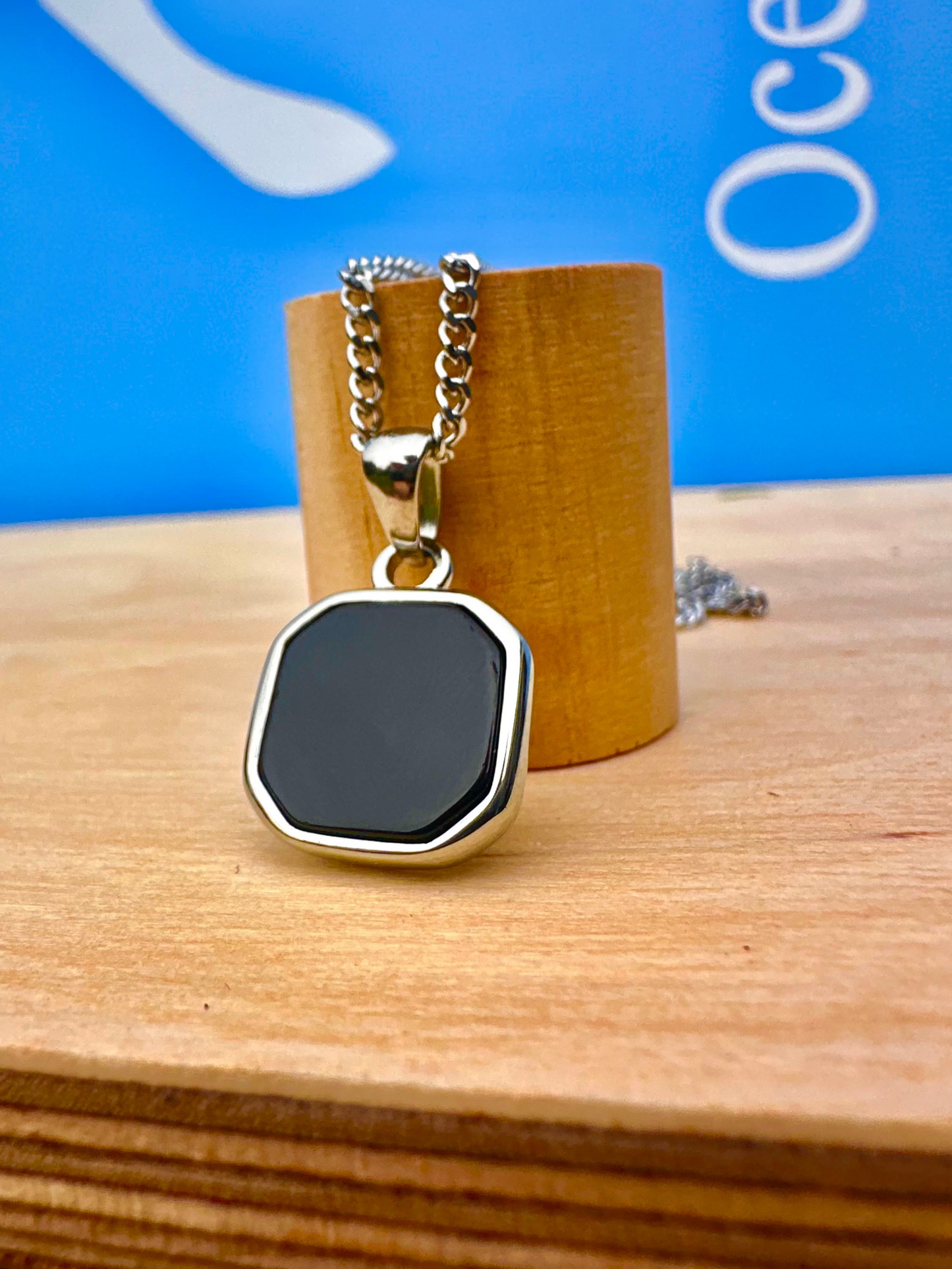 Black Onyx Stone Necklace Silver