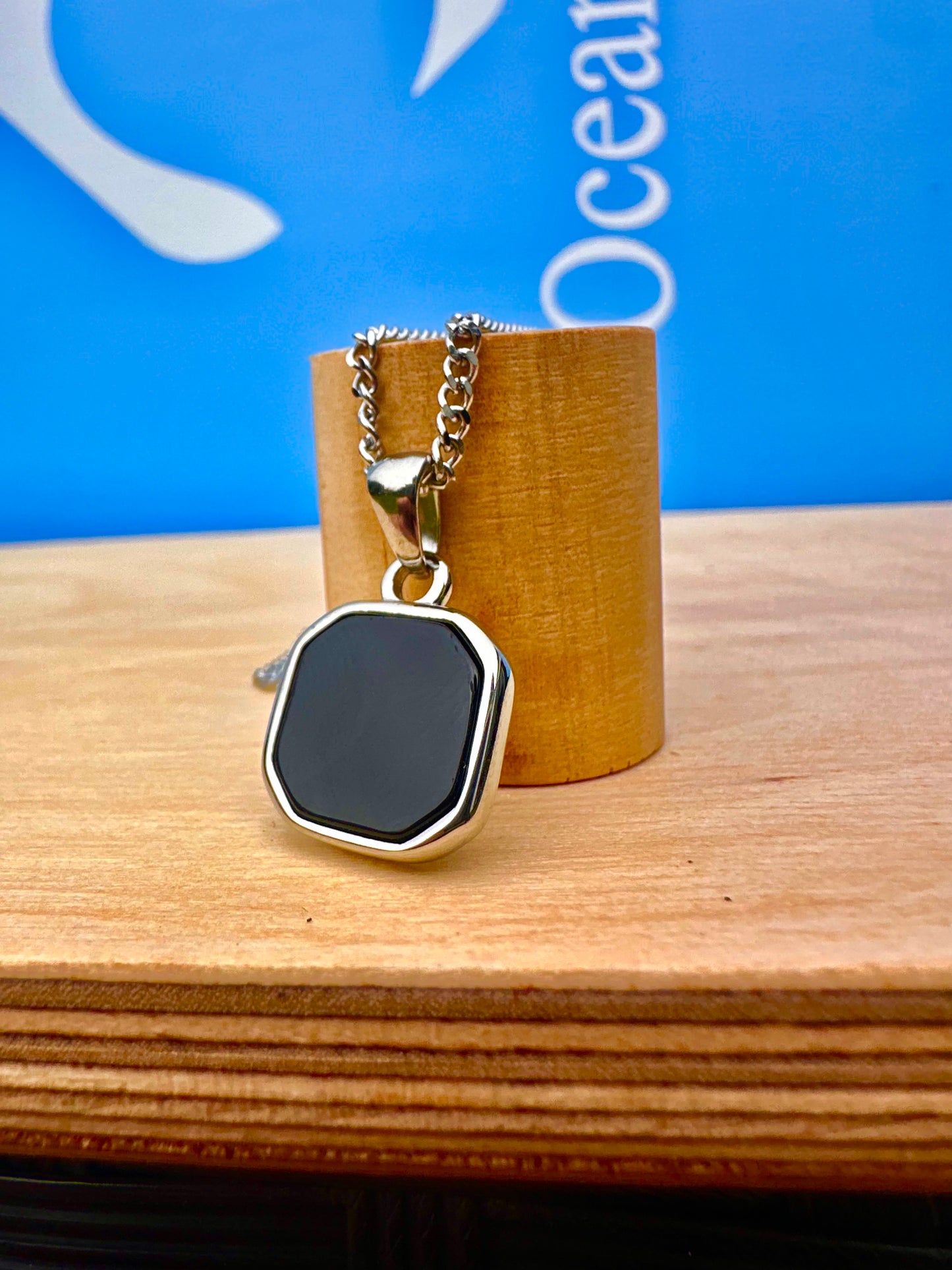 Black Onyx Stone Necklace Silver