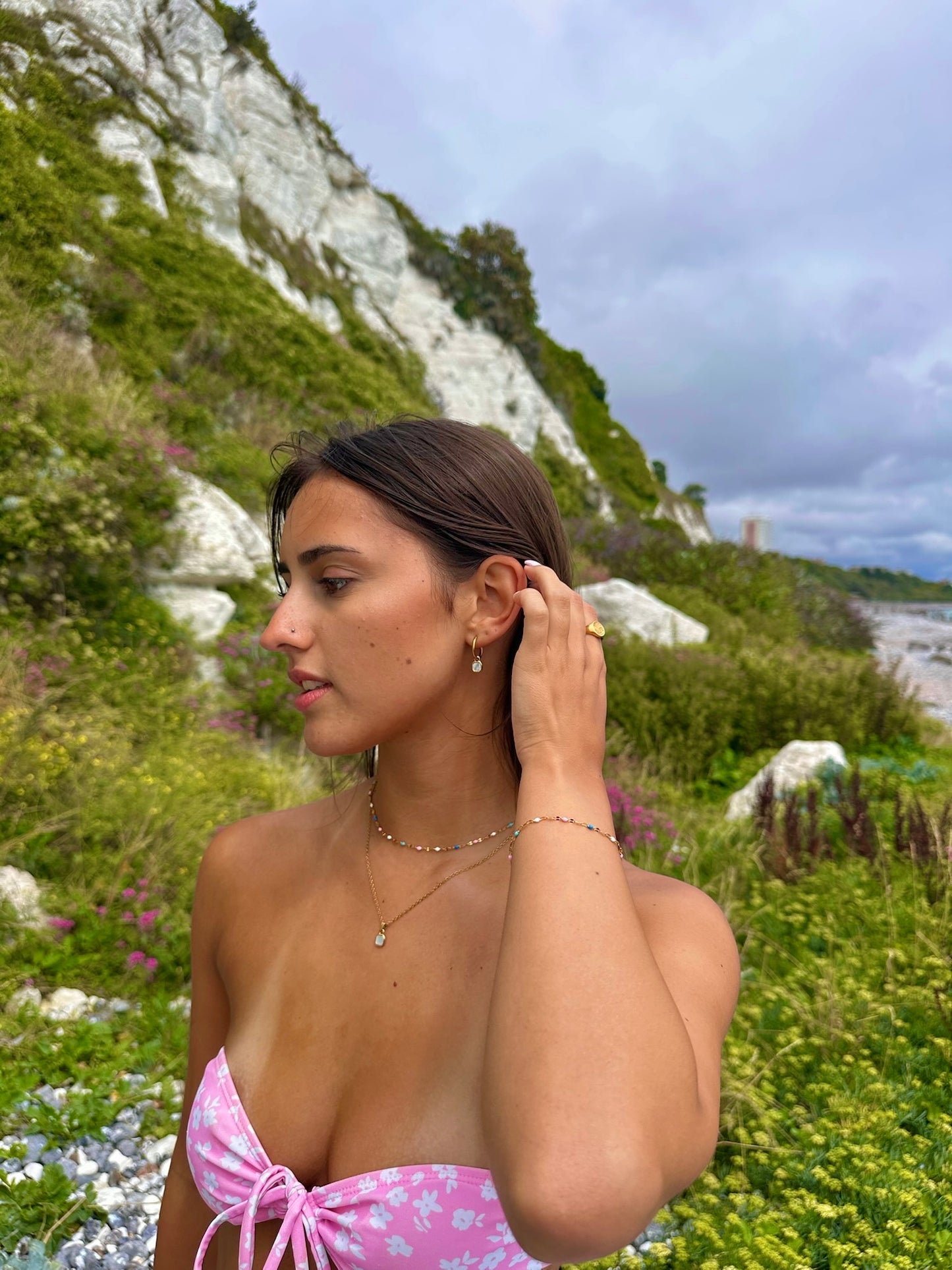 Mini Pearl Shell Stone Earrings Silver