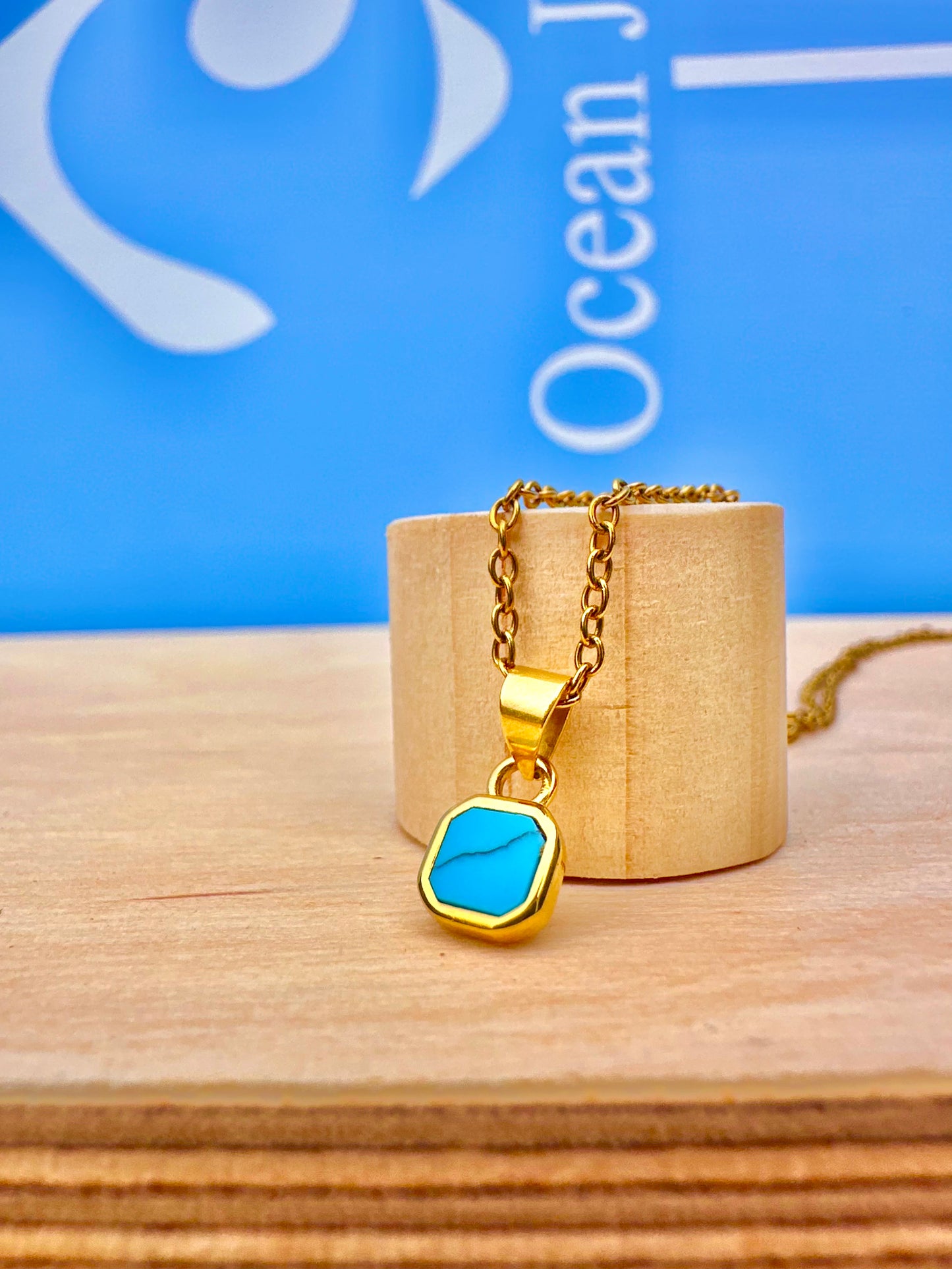Mini Turquoise Stone Necklace Gold