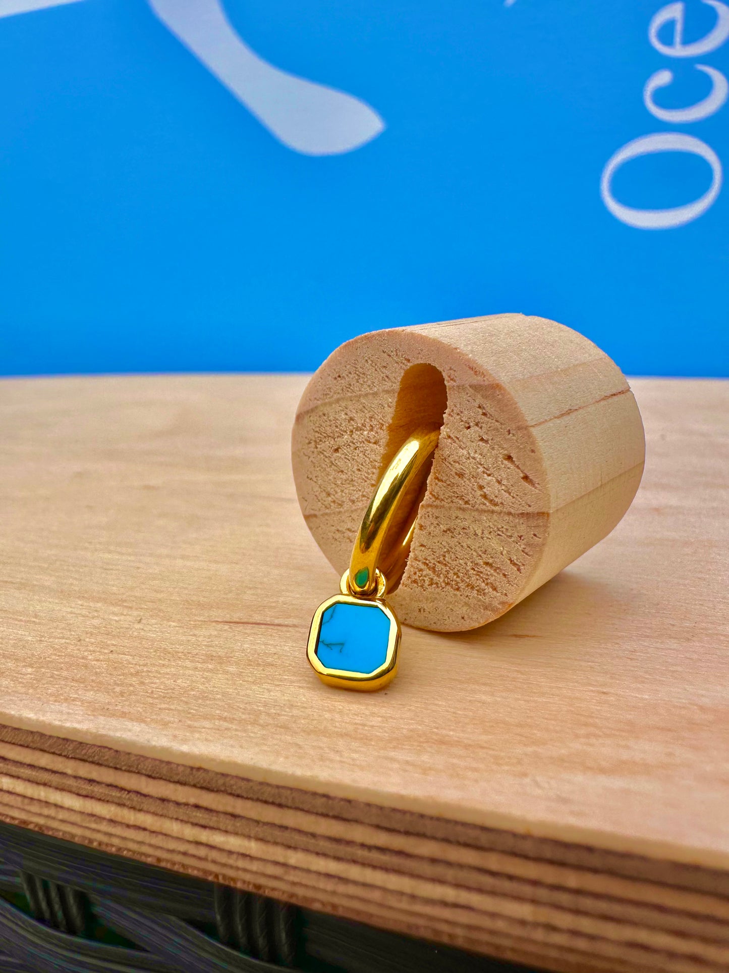 Mini Turquoise Stone Earrings Gold
