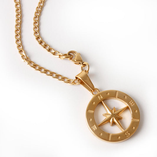 Gold North Star Compass Pendant