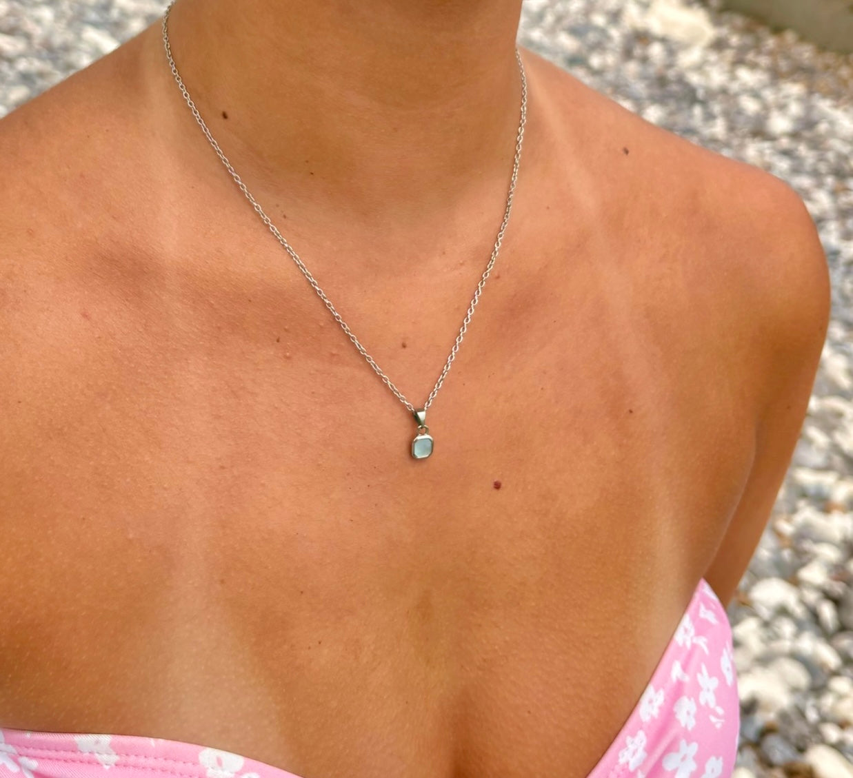 Mini Pearl Shell Stone Necklace Silver