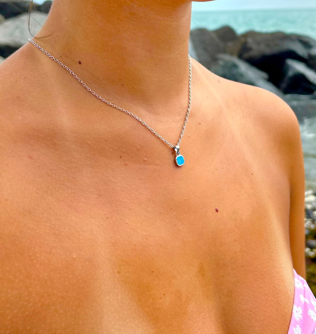 Mini Turquoise Stone Necklace Silver