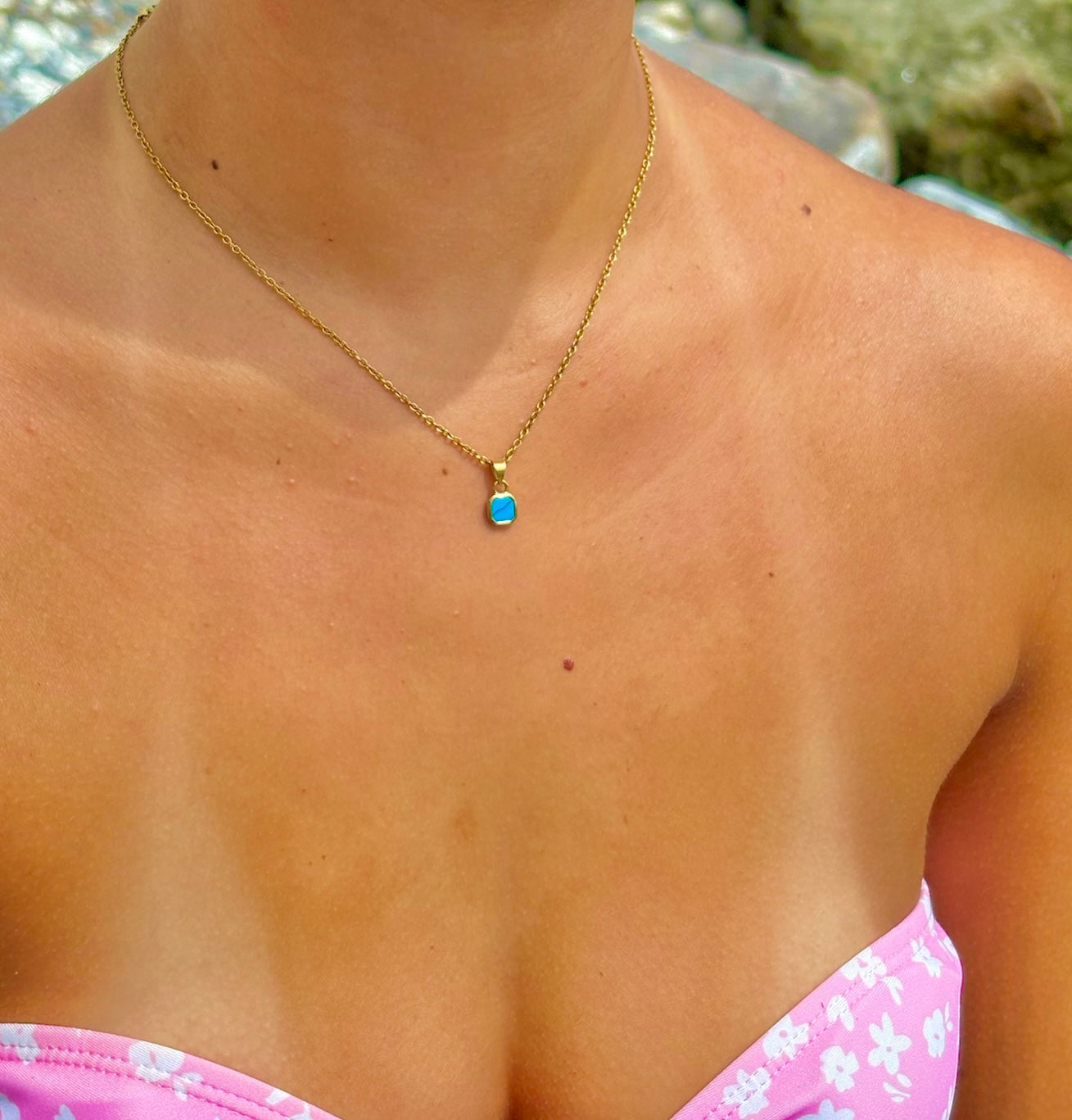 Mini Turquoise Stone Necklace Gold
