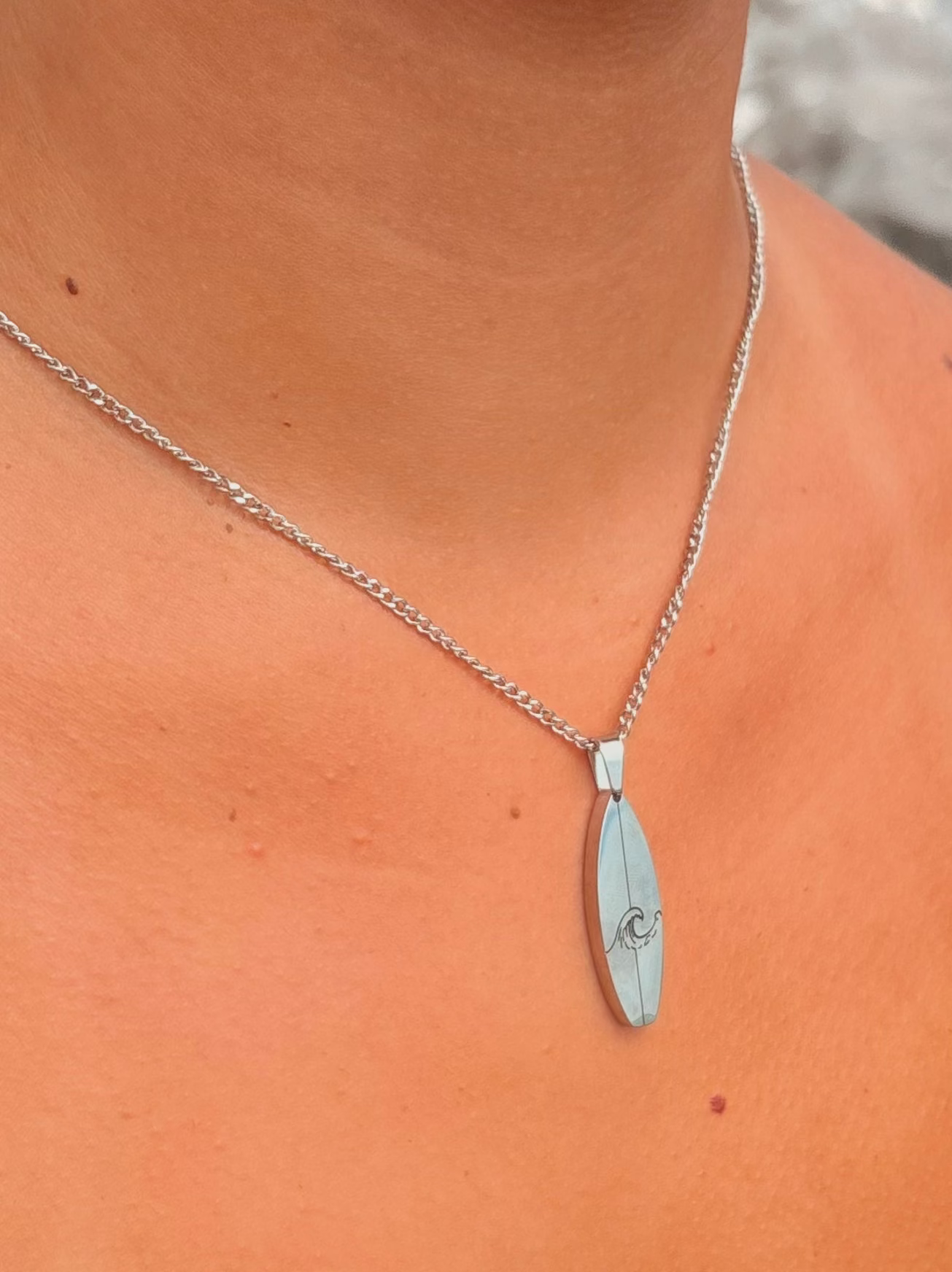 Silver Wave Surfboard Pendant