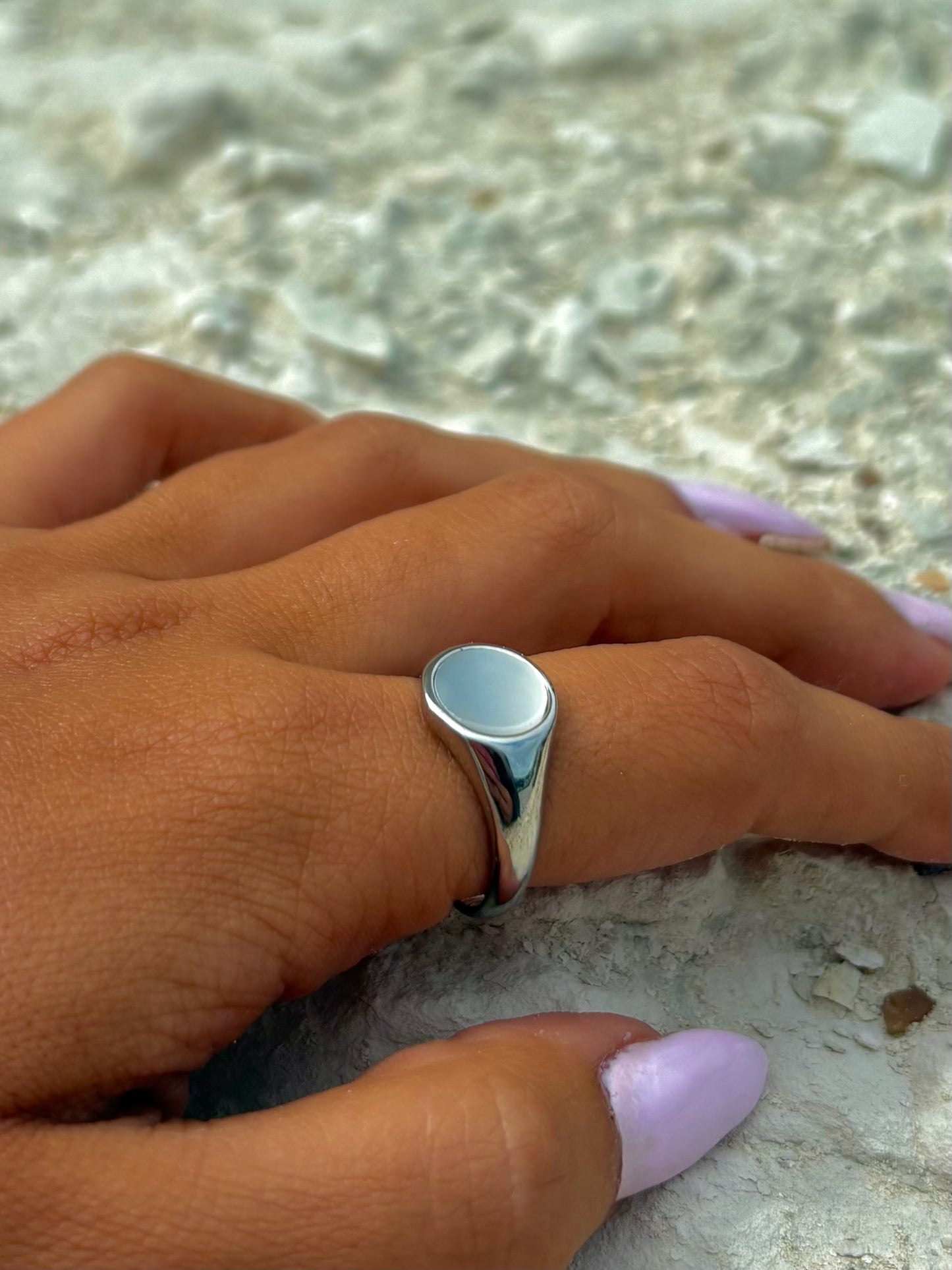 Pearl Shell Stone Ring Silver