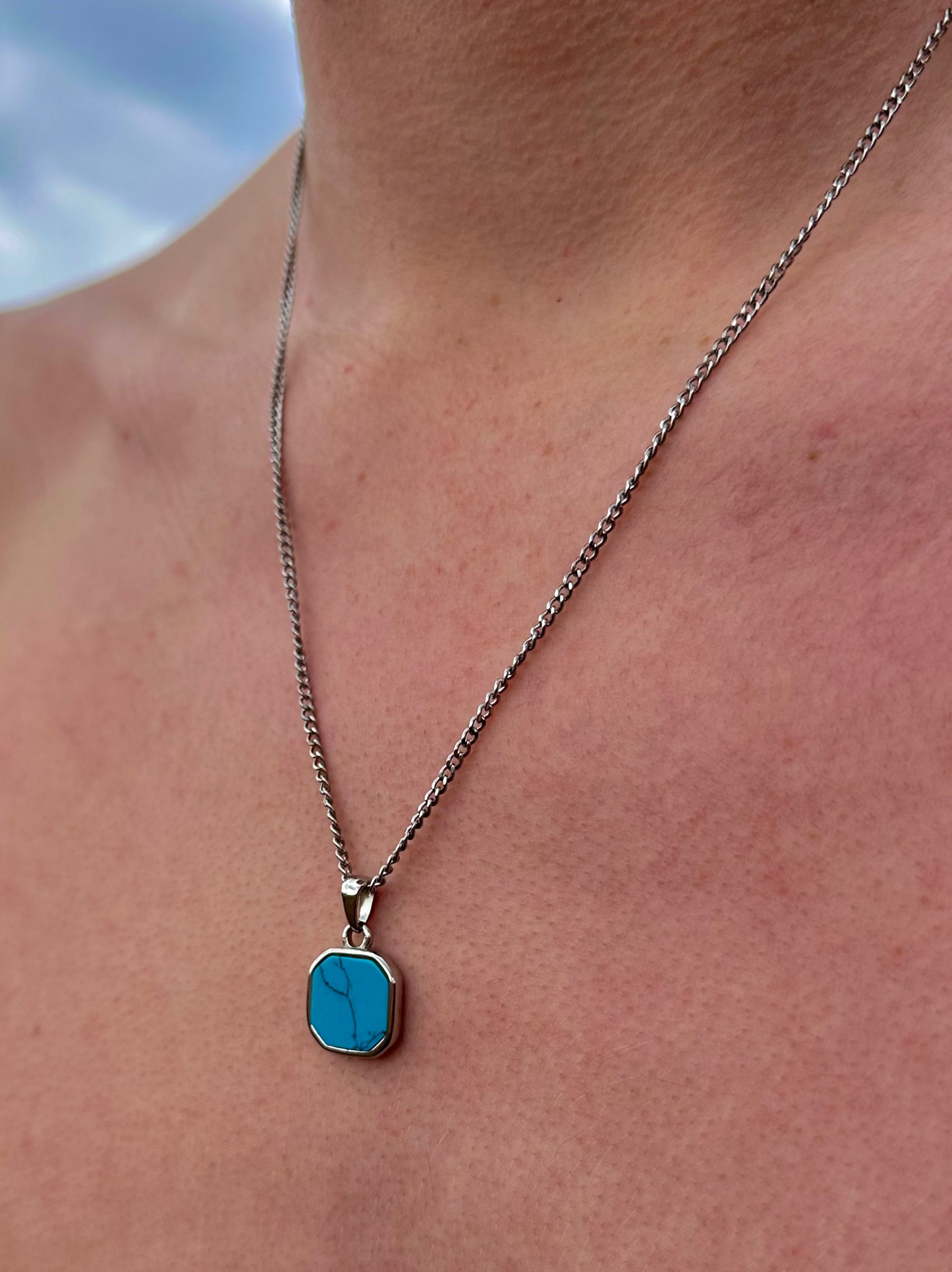 Turquoise Stone Necklace Silver