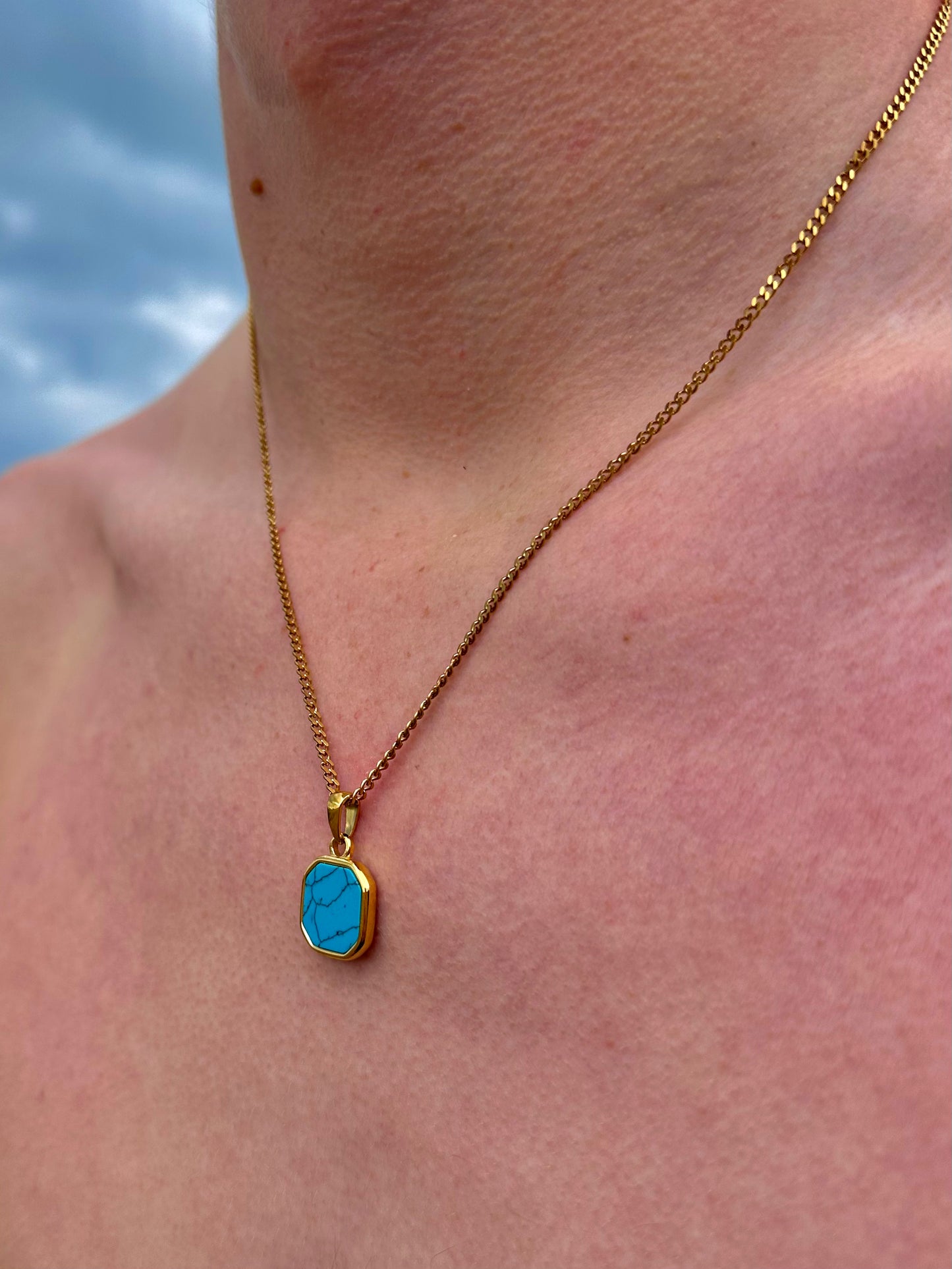 Turquoise Stone Pendant Gold