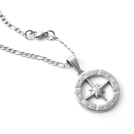 Silver North Star Compass Pendant