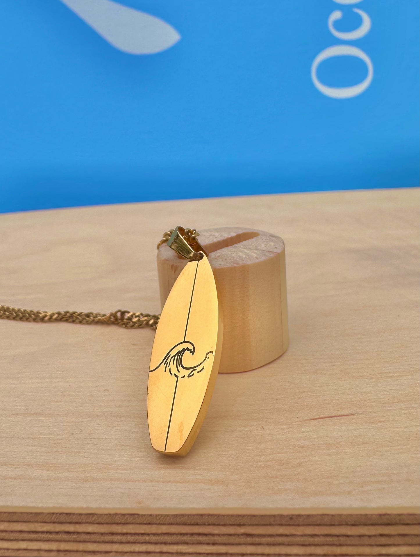 Gold Wave Surfboard Pendant