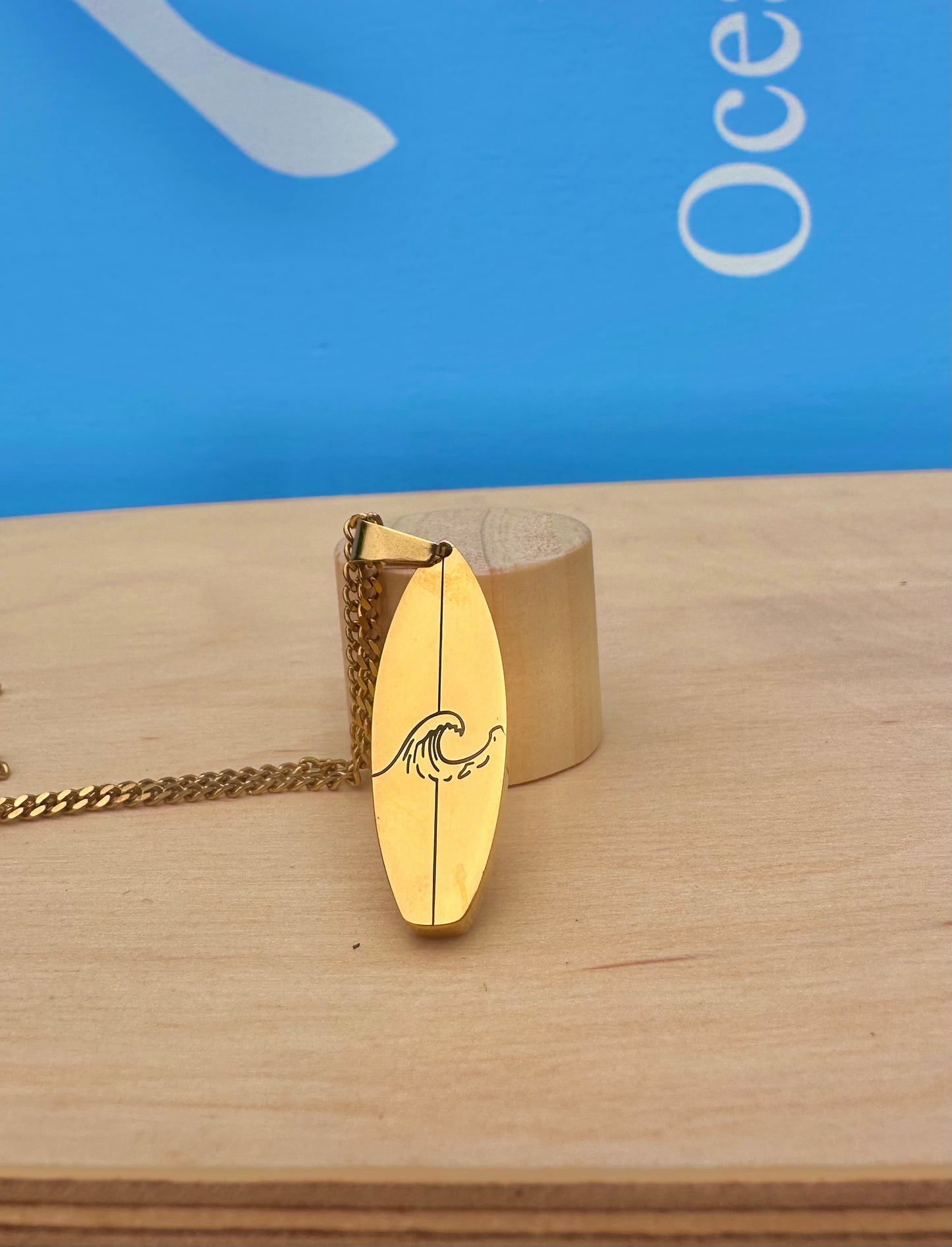 Gold Wave Surfboard Pendant