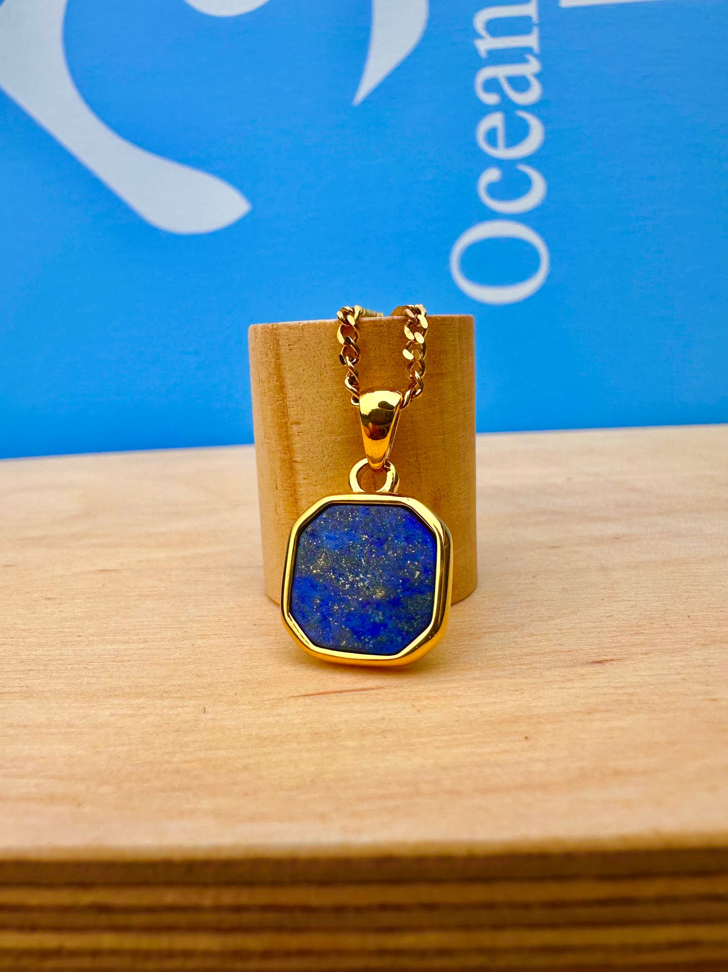 Lapis Lazuli Stone Pendant Gold