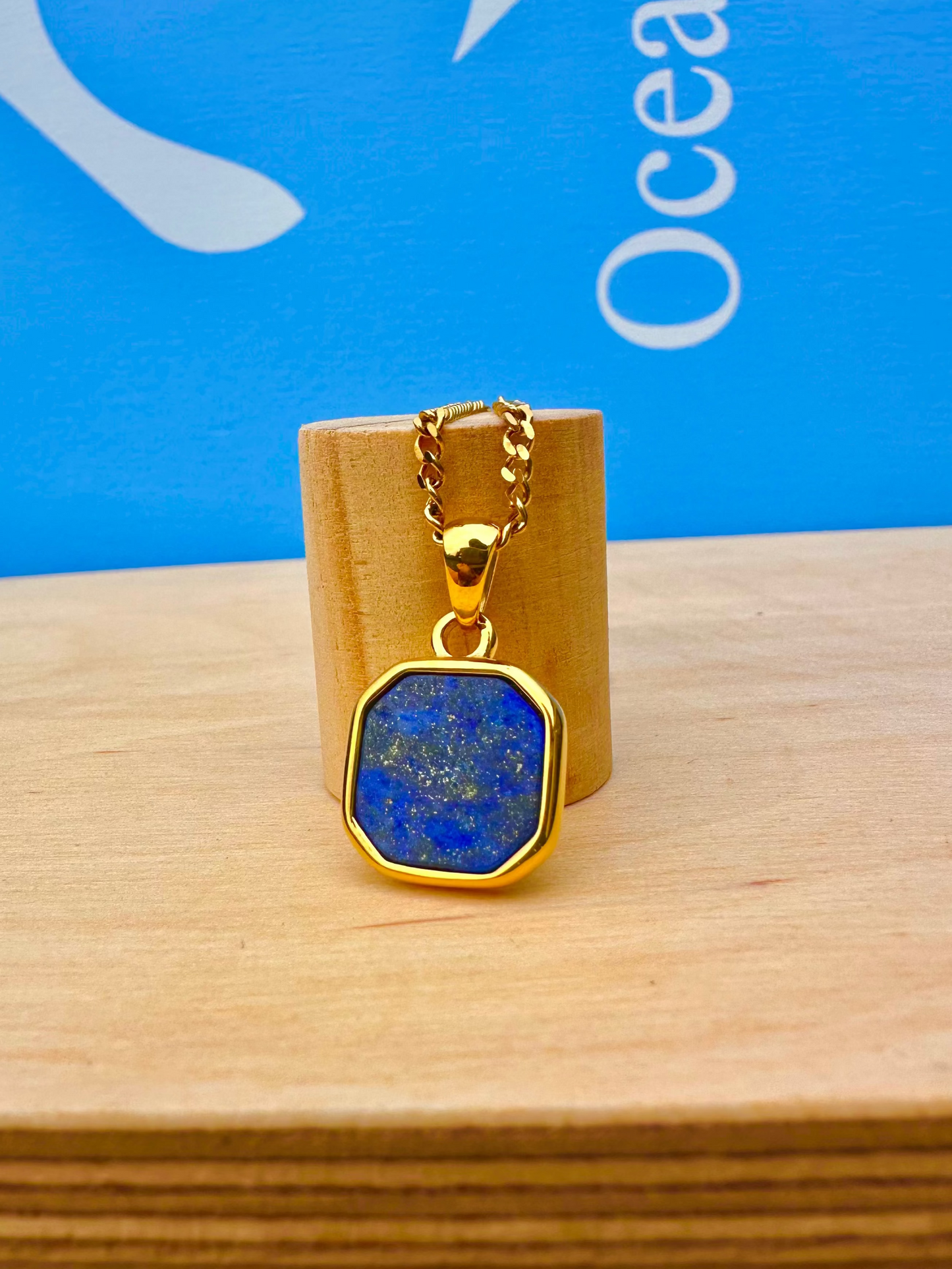 Lapis Lazuli Stone Pendant Gold