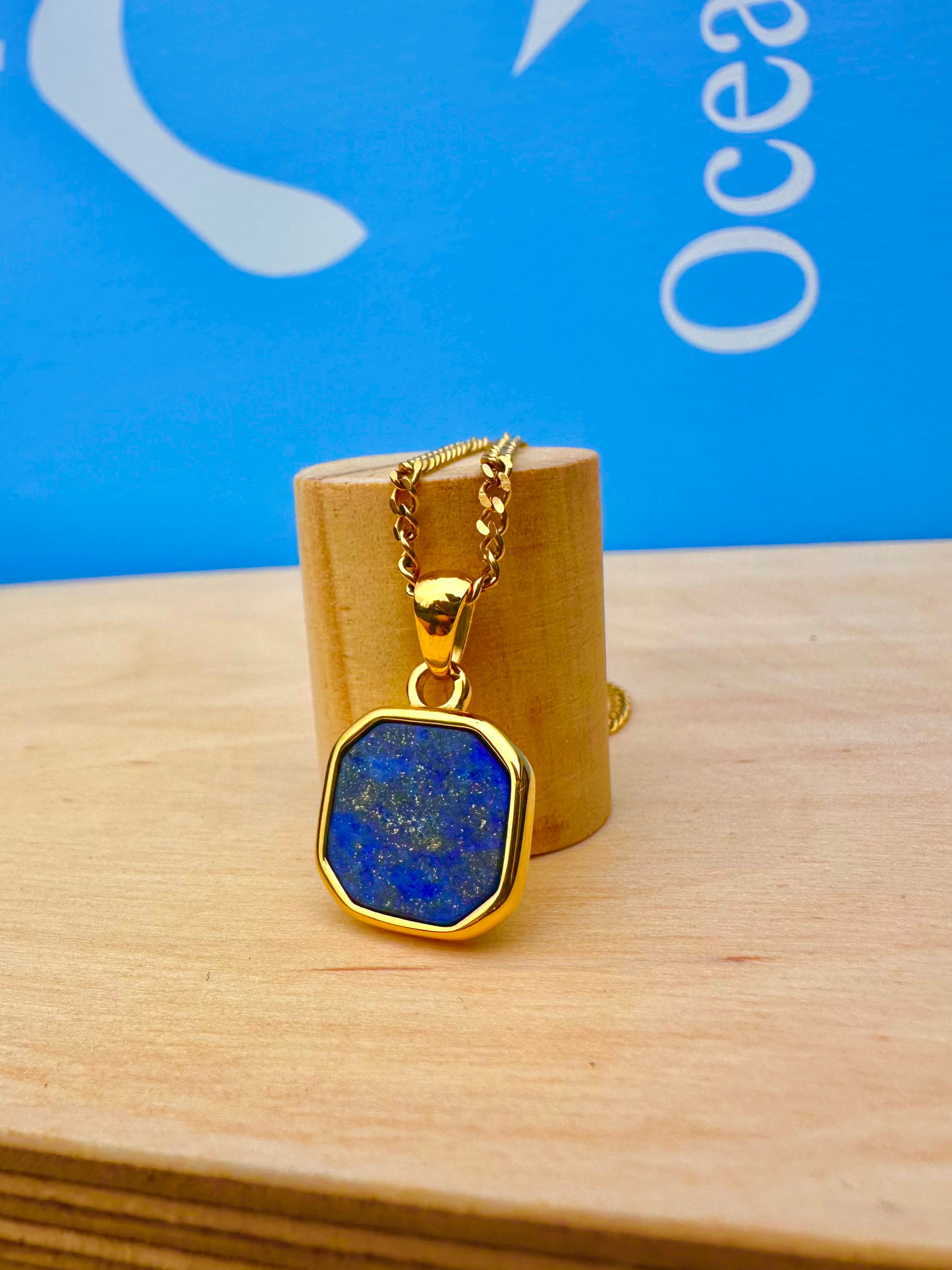 Lapis Lazuli Stone Pendant Gold