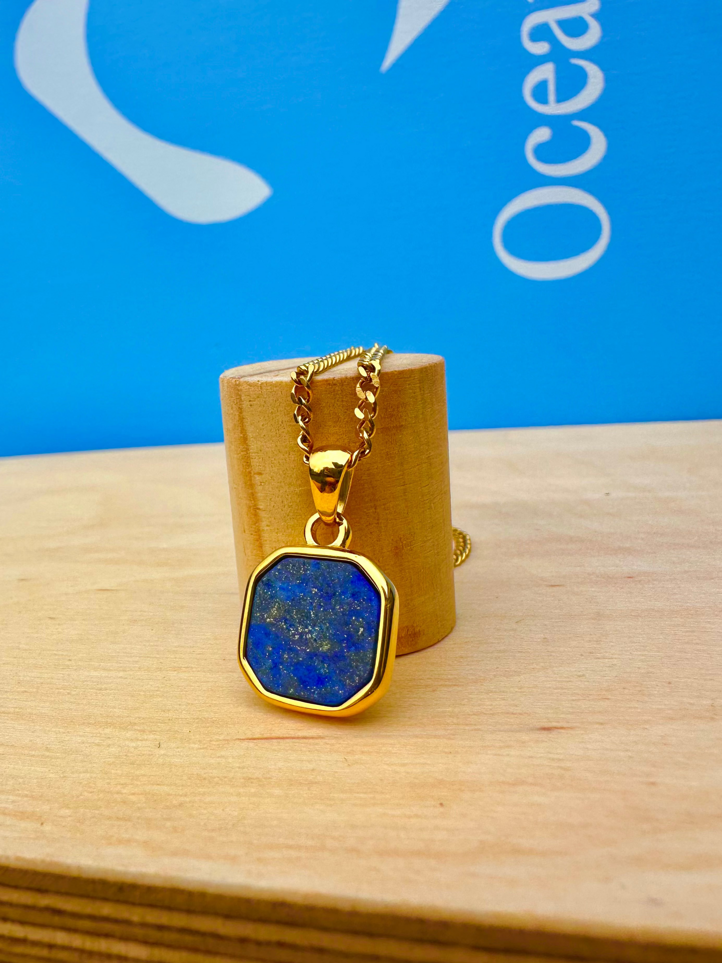 Lapis Lazuli Stone Pendant Gold