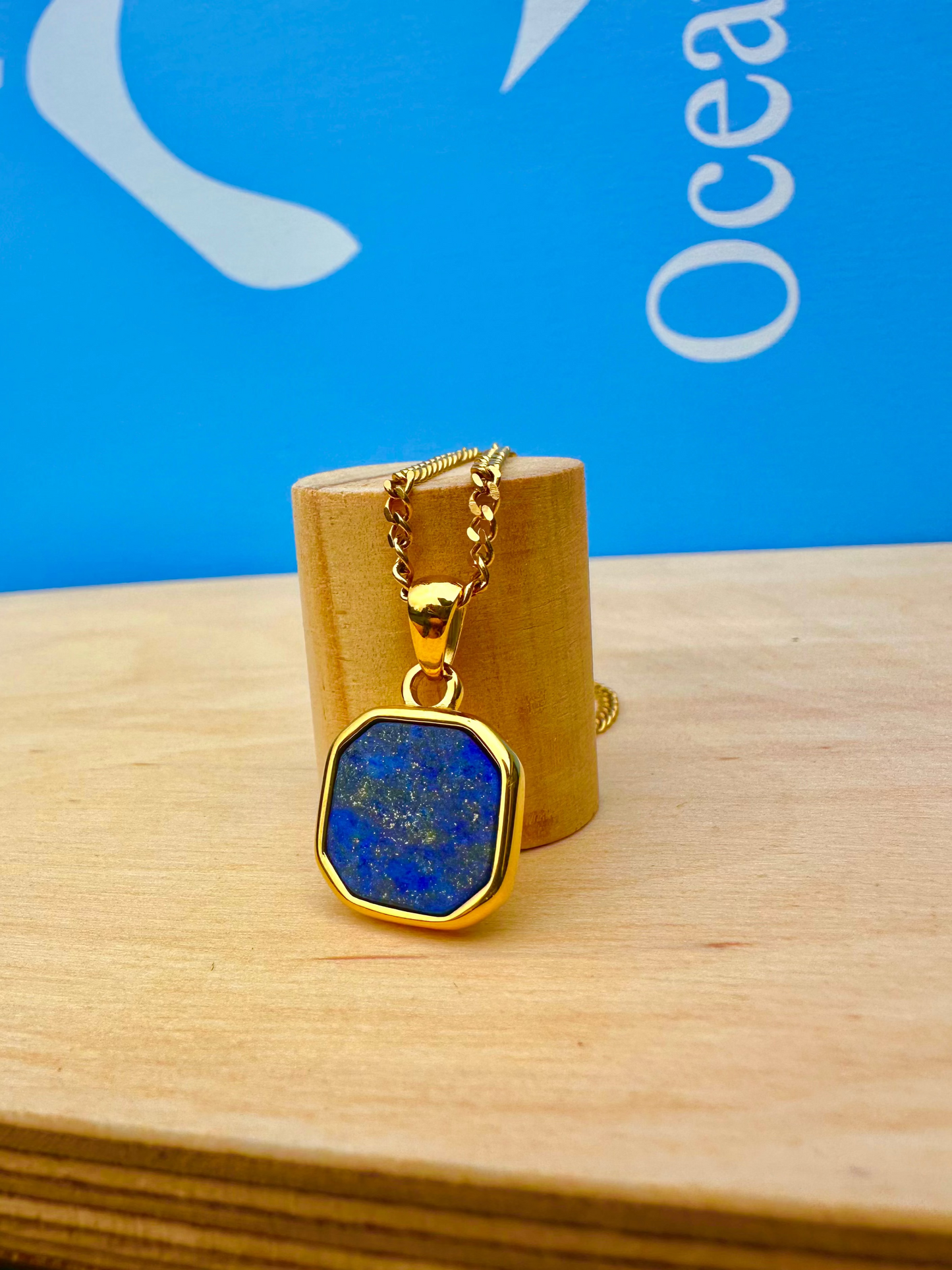 Lapis Lazuli Stone Pendant Gold