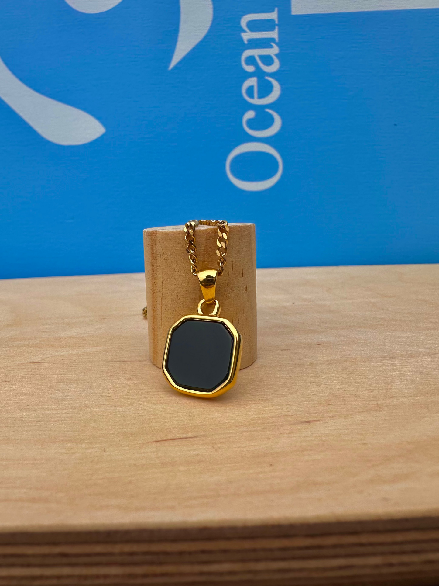 Black Onyx Stone Necklace Gold