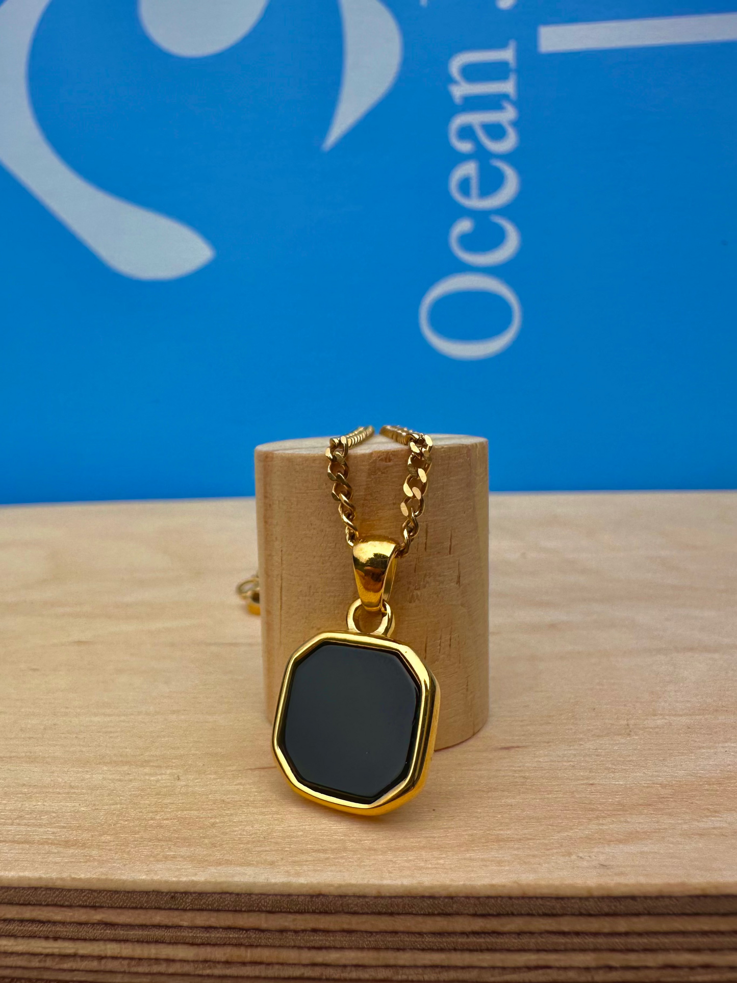 Black Onyx Stone Necklace Gold
