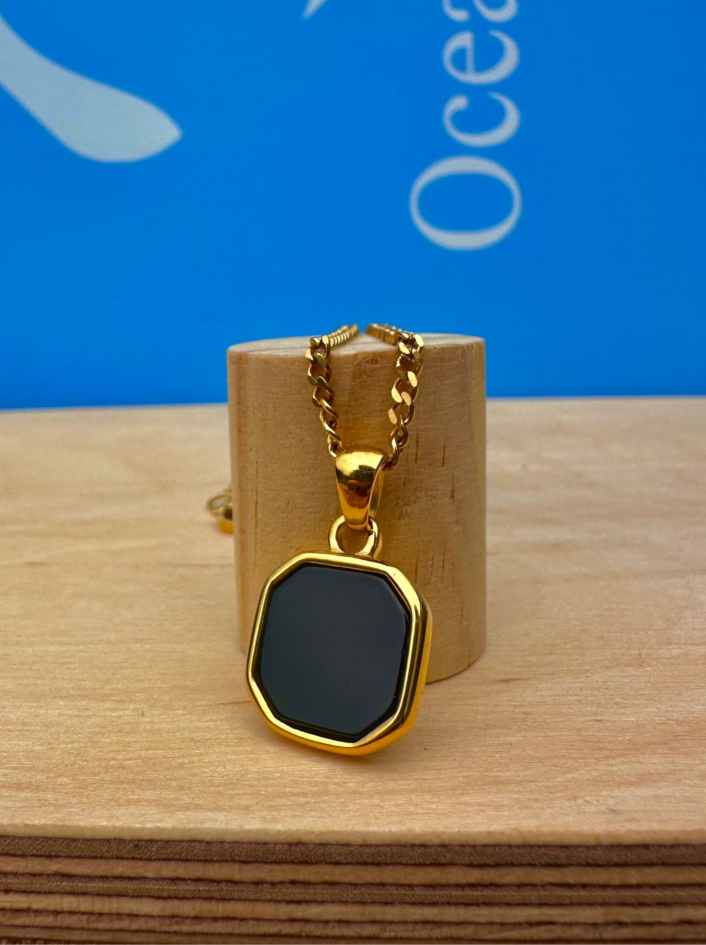 Black Onyx Stone Necklace Gold