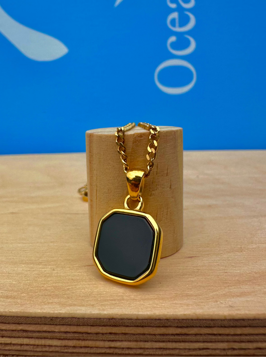 Black Onyx Stone Necklace Gold