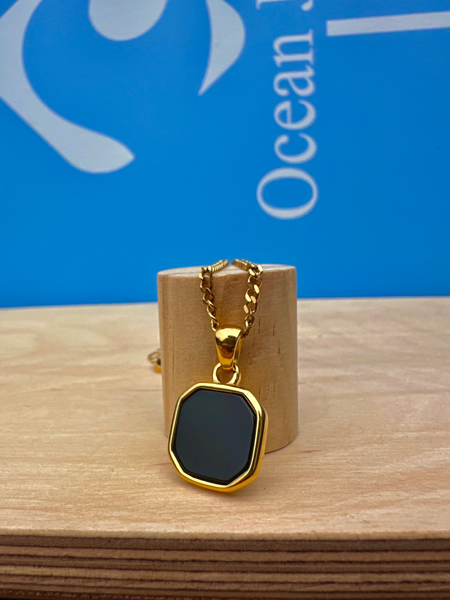 Black Onyx Stone Necklace Gold
