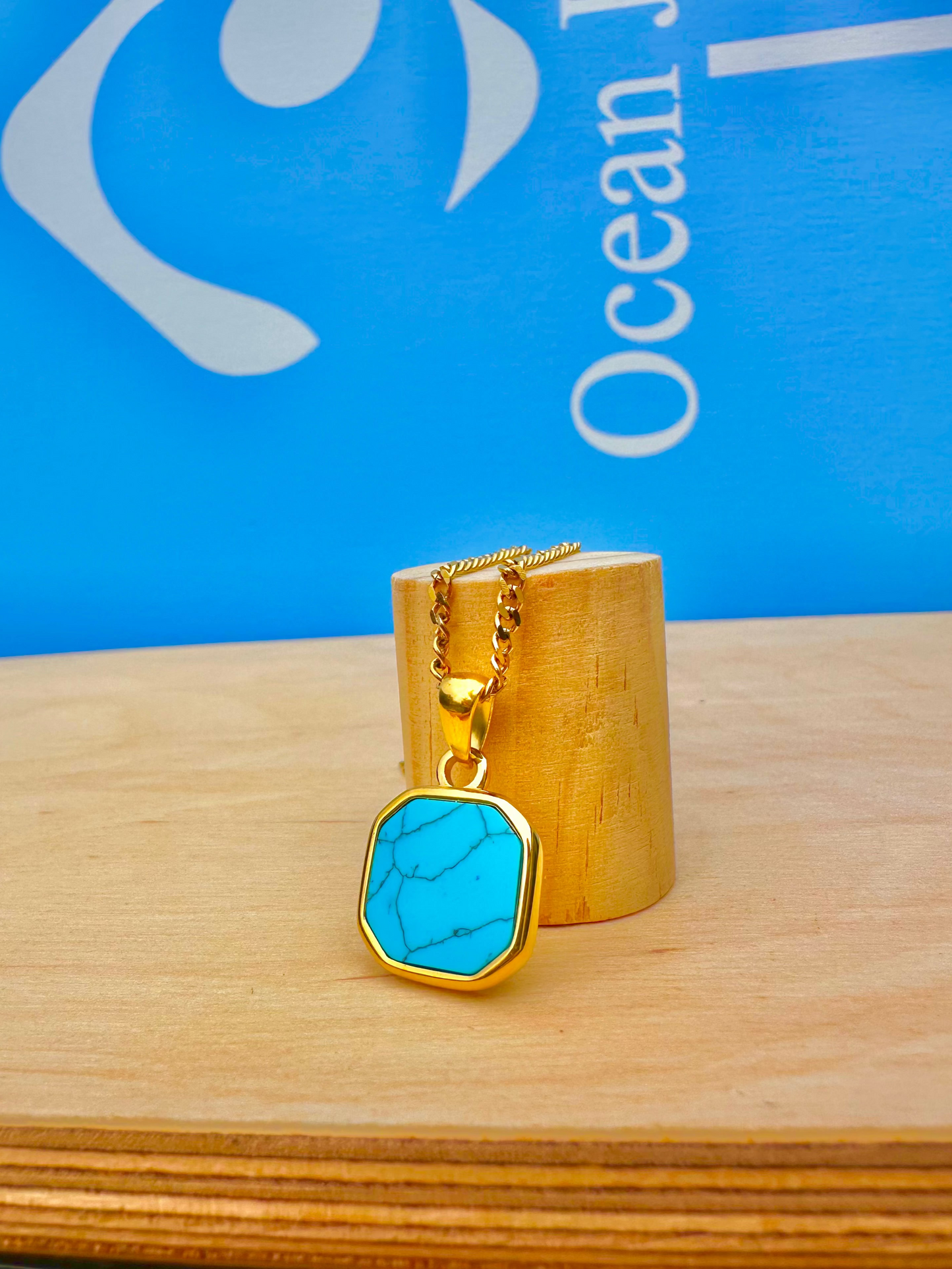 Turquoise Stone Pendant Gold