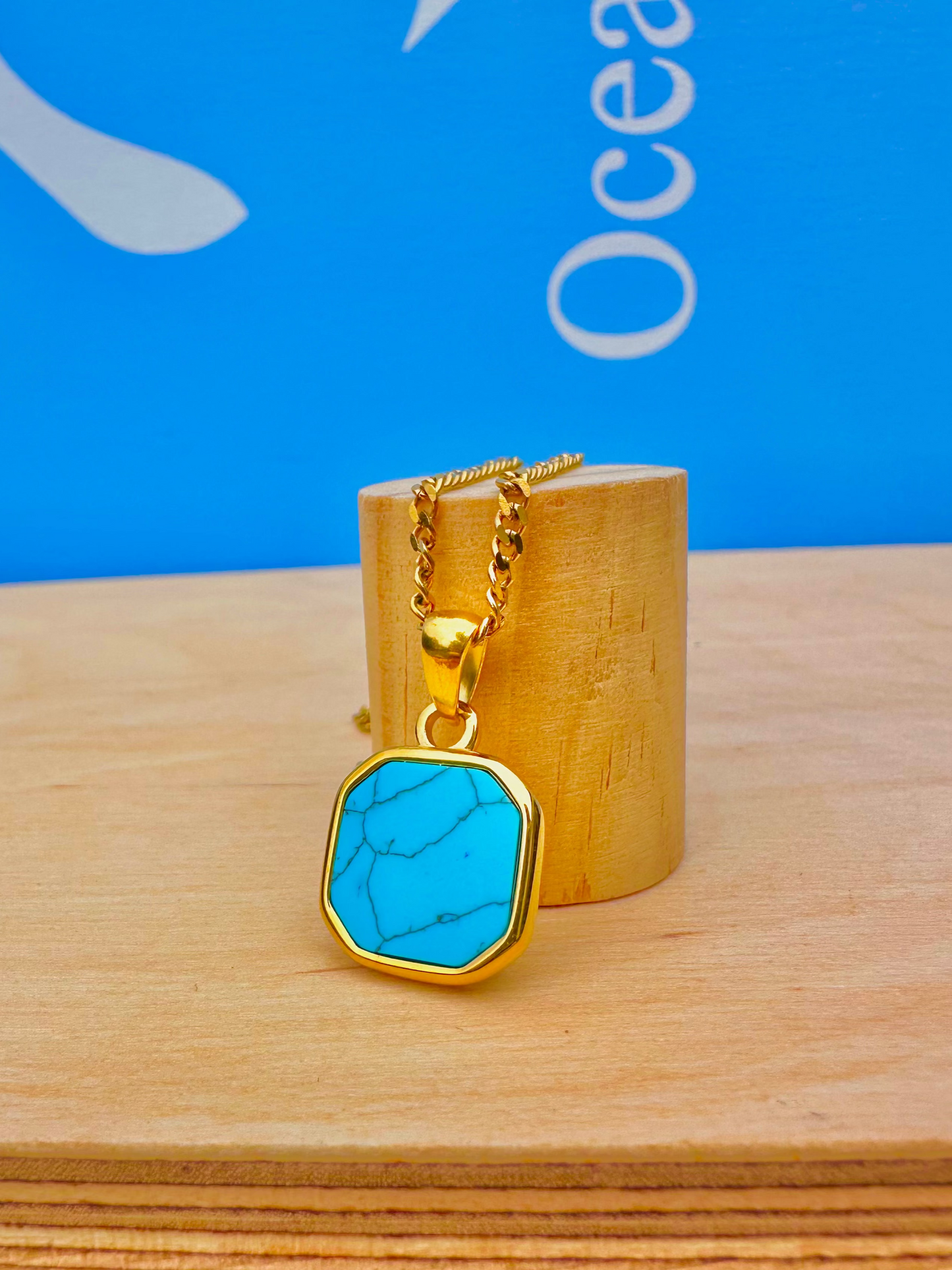 Turquoise Stone Pendant Gold