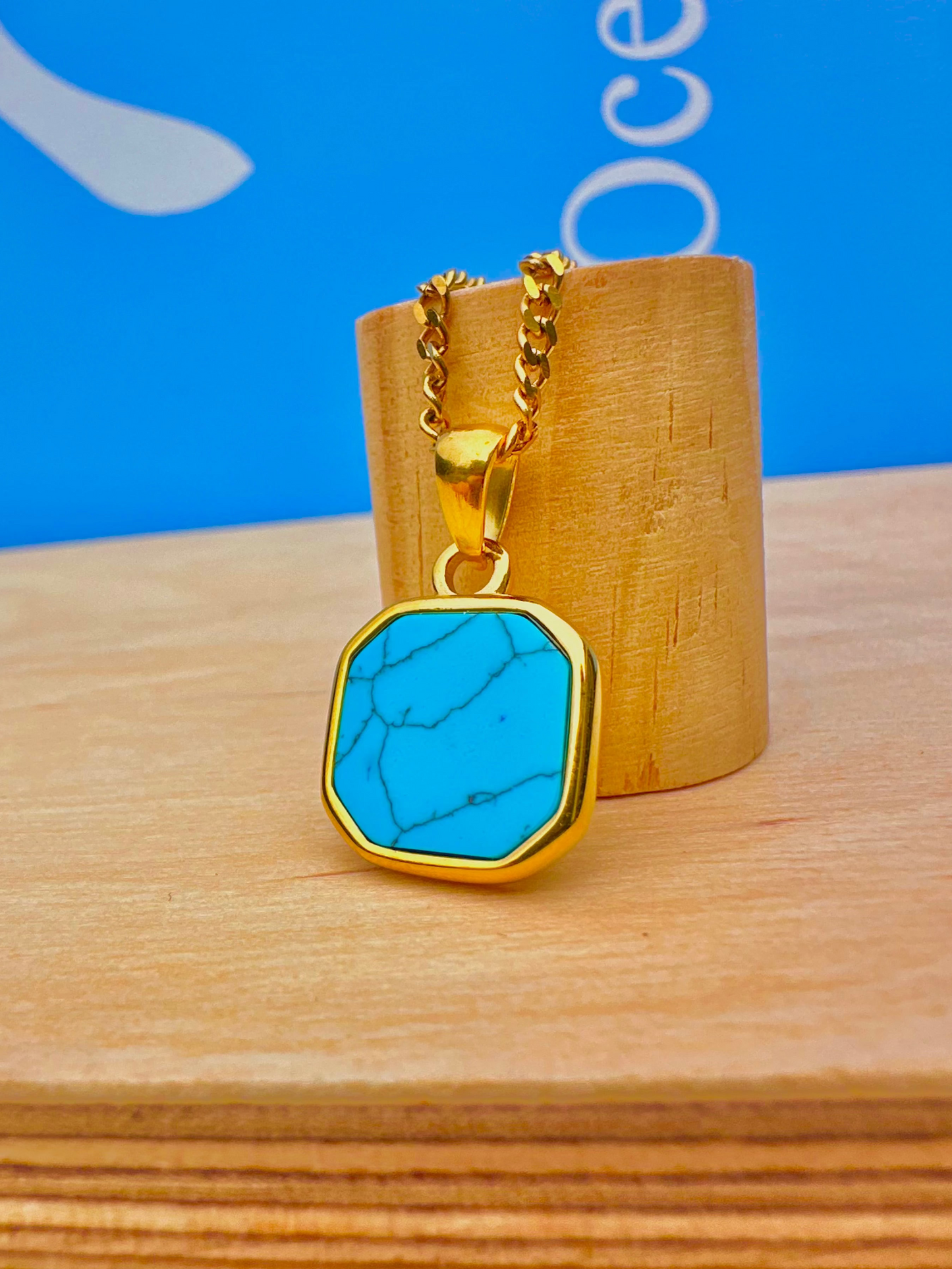 Turquoise Stone Pendant Gold