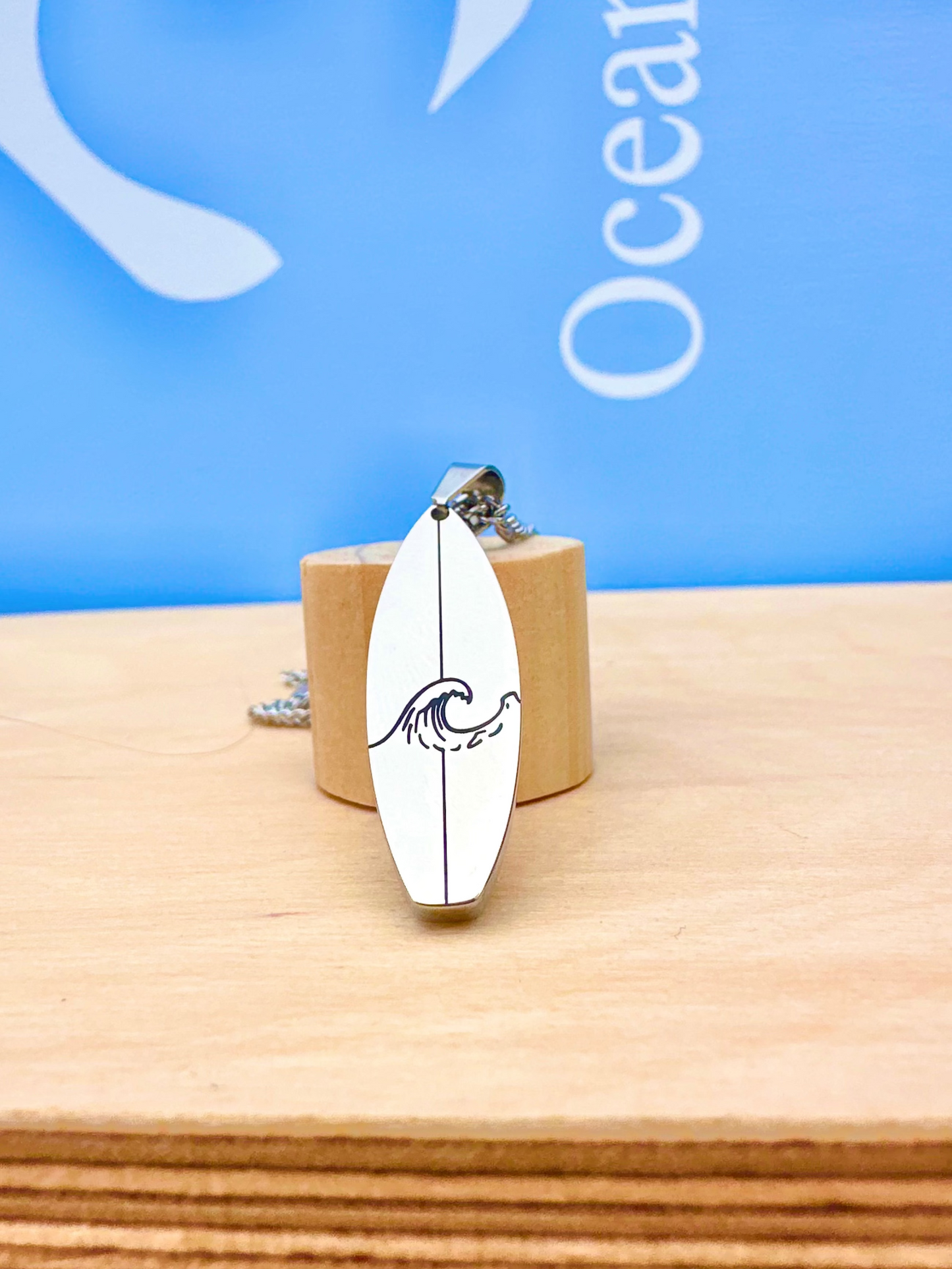 Silver Wave Surfboard Pendant