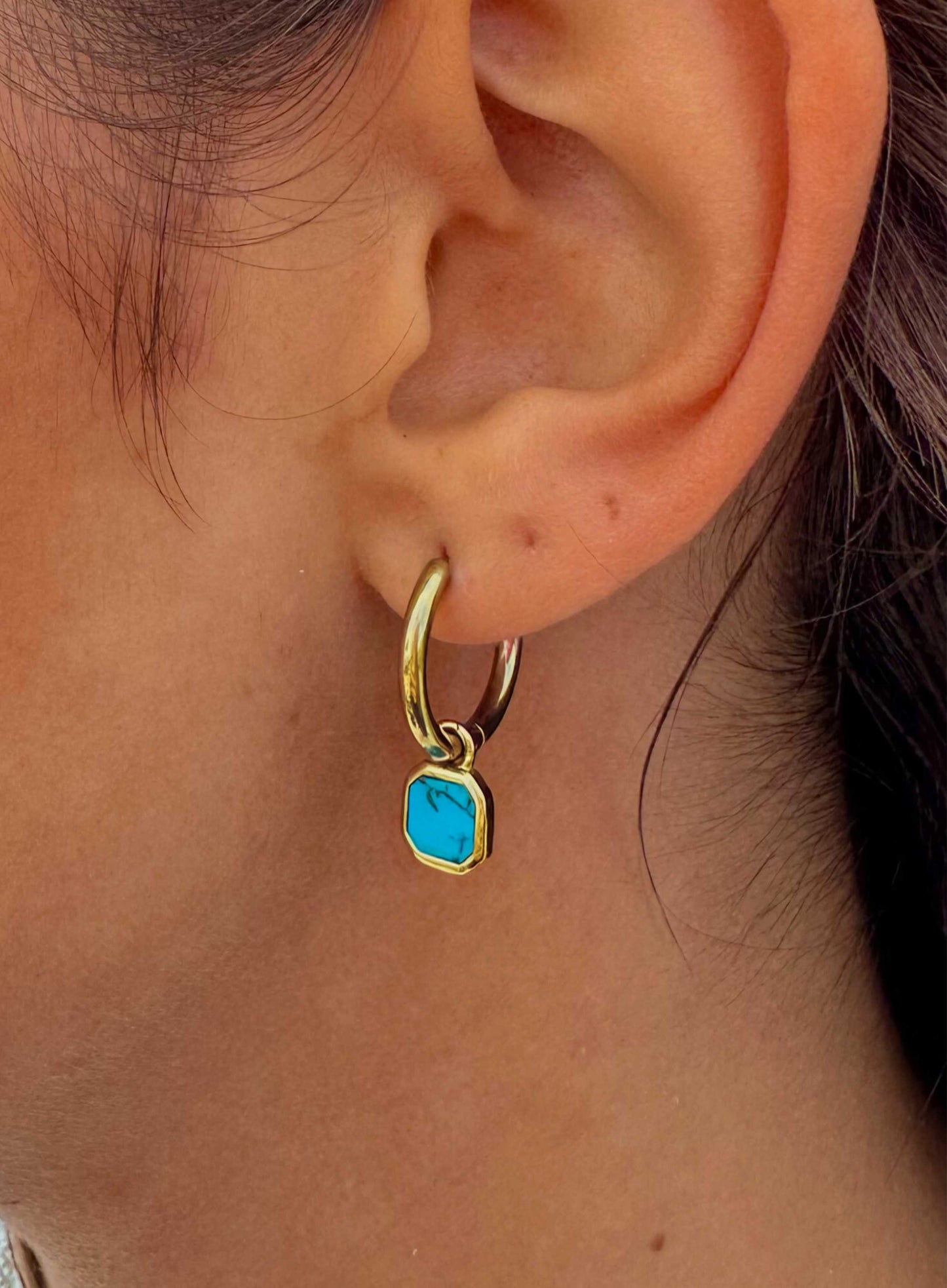 Mini Turquoise Stone Earrings Gold