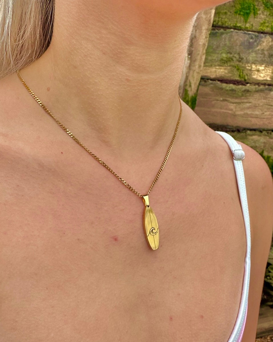 Gold Wave Surfboard Pendant