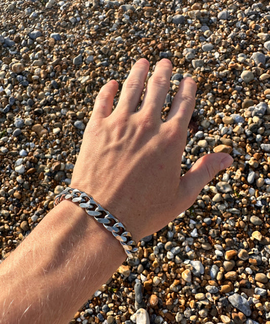 Silver Stainless Steel Cuban Chain Bracelet 11MM