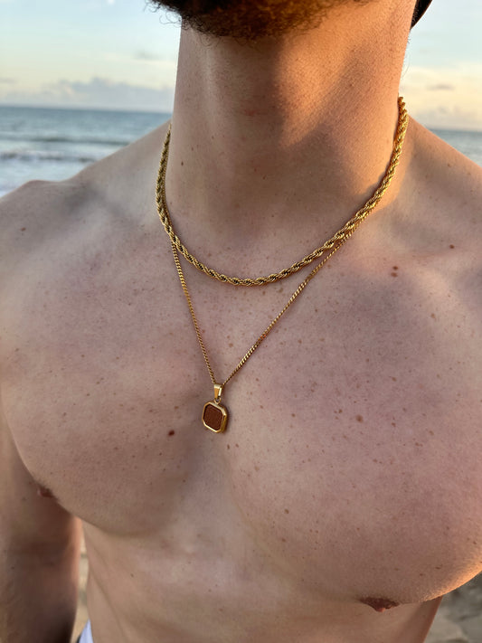 Gold Red Sandstone Pendant Two Chain Set
