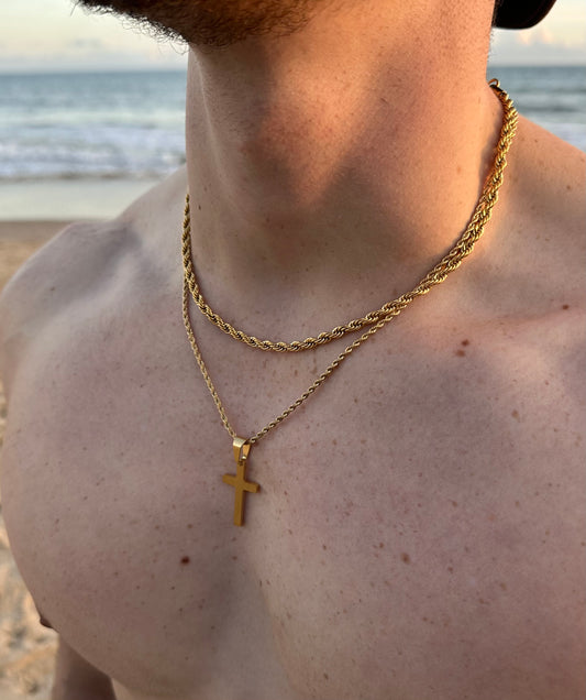 Gold Cross Pendant Two Chain Set