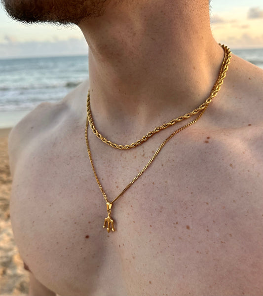 Gold Trident Pendant Two Chain Set
