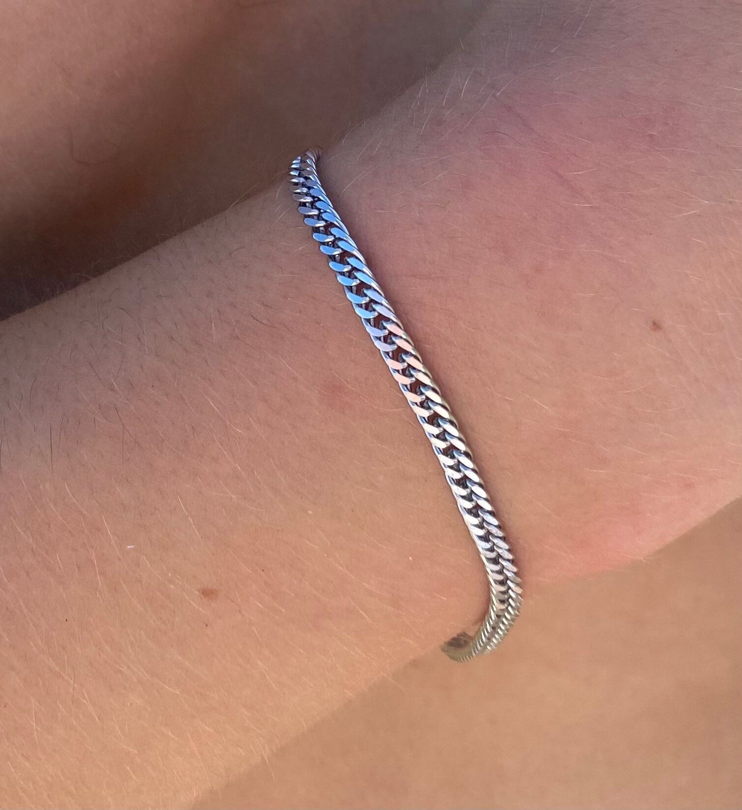Mens Silver Tight-Link Cuban Bracelet 4mm