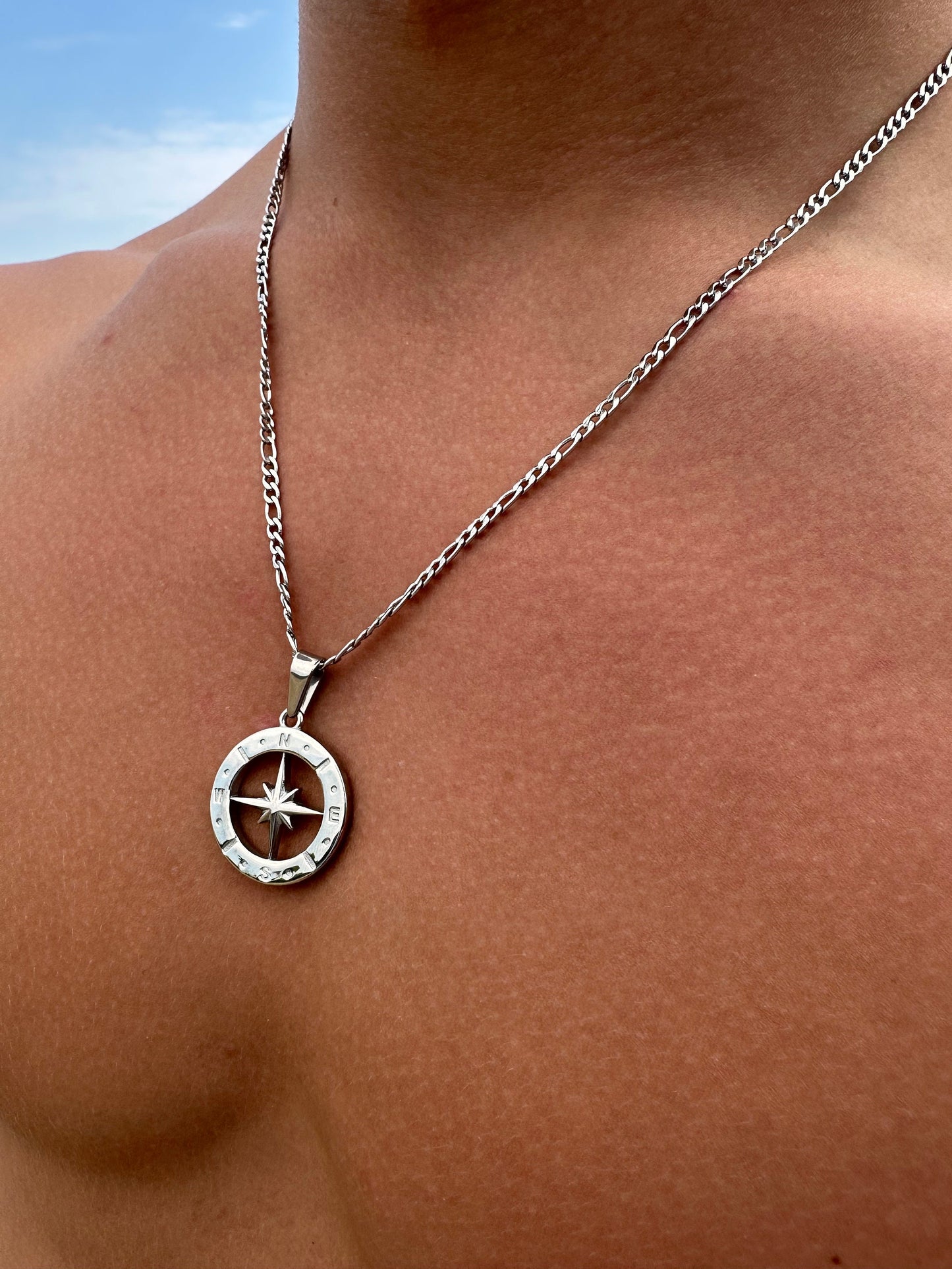 Silver North Star Compass Pendant