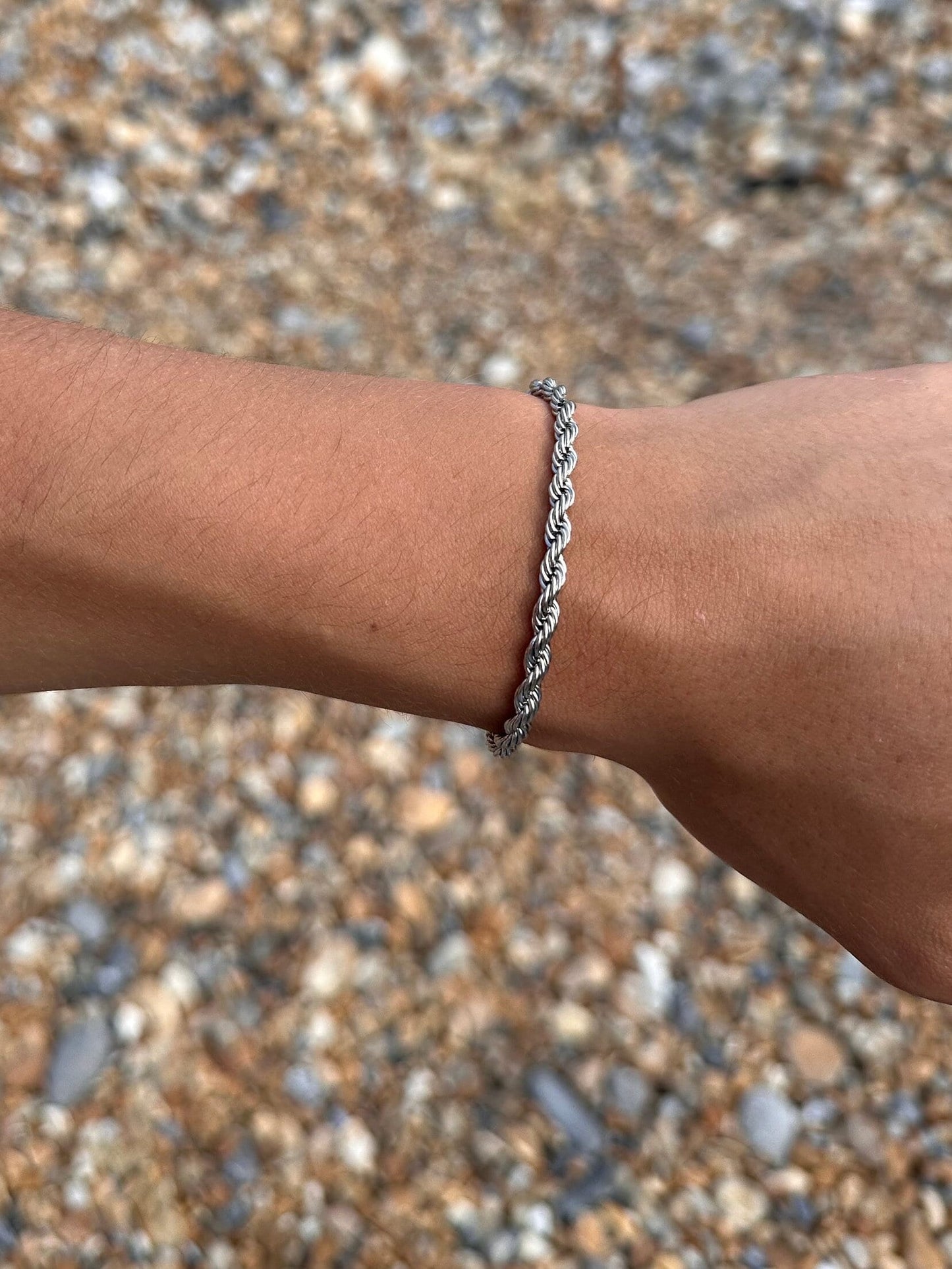 Mens Silver Rope Chain Bracelet