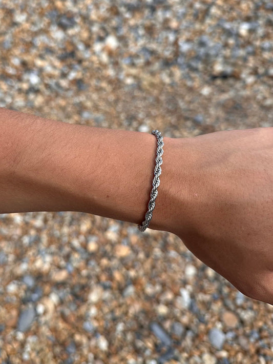 Mens Silver Rope Chain Bracelet