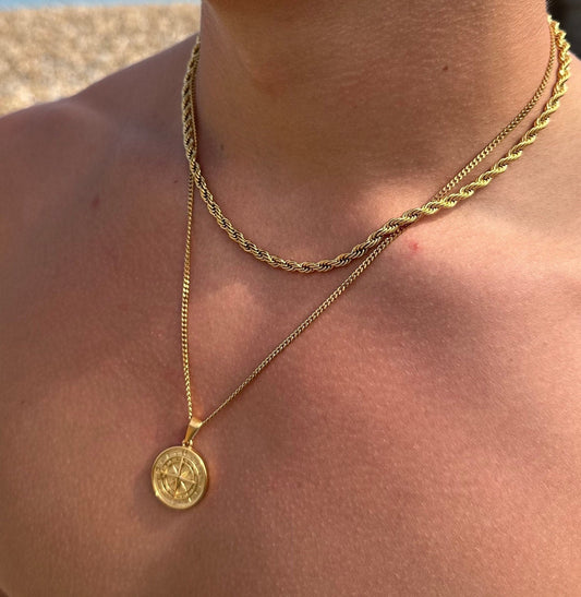 Gold North Star Compass Necklace 2 Chain Set