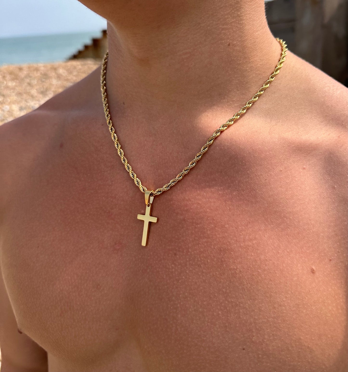 Gold Rope Cross Pendant