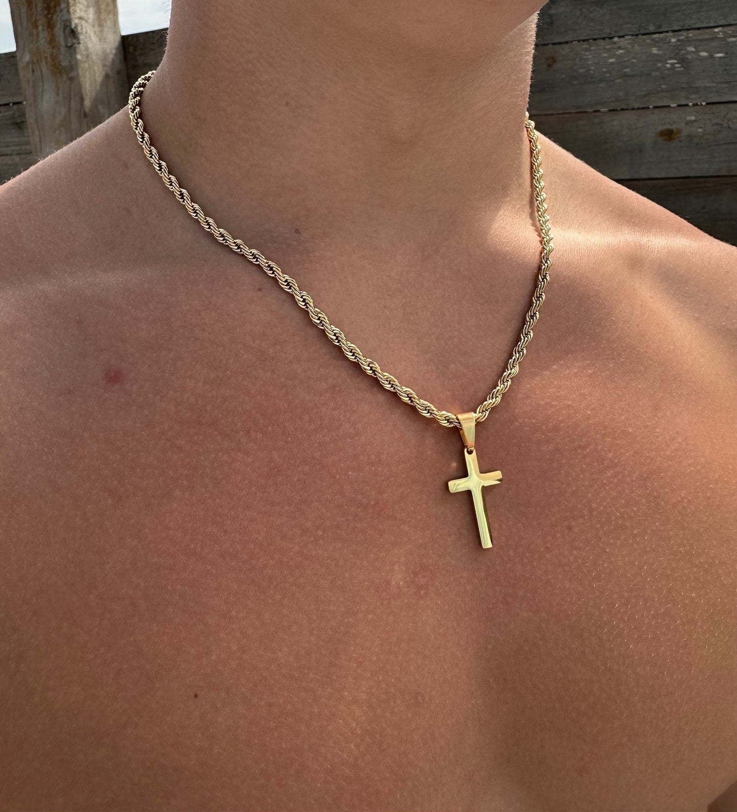 Gold Rope Cross Pendant