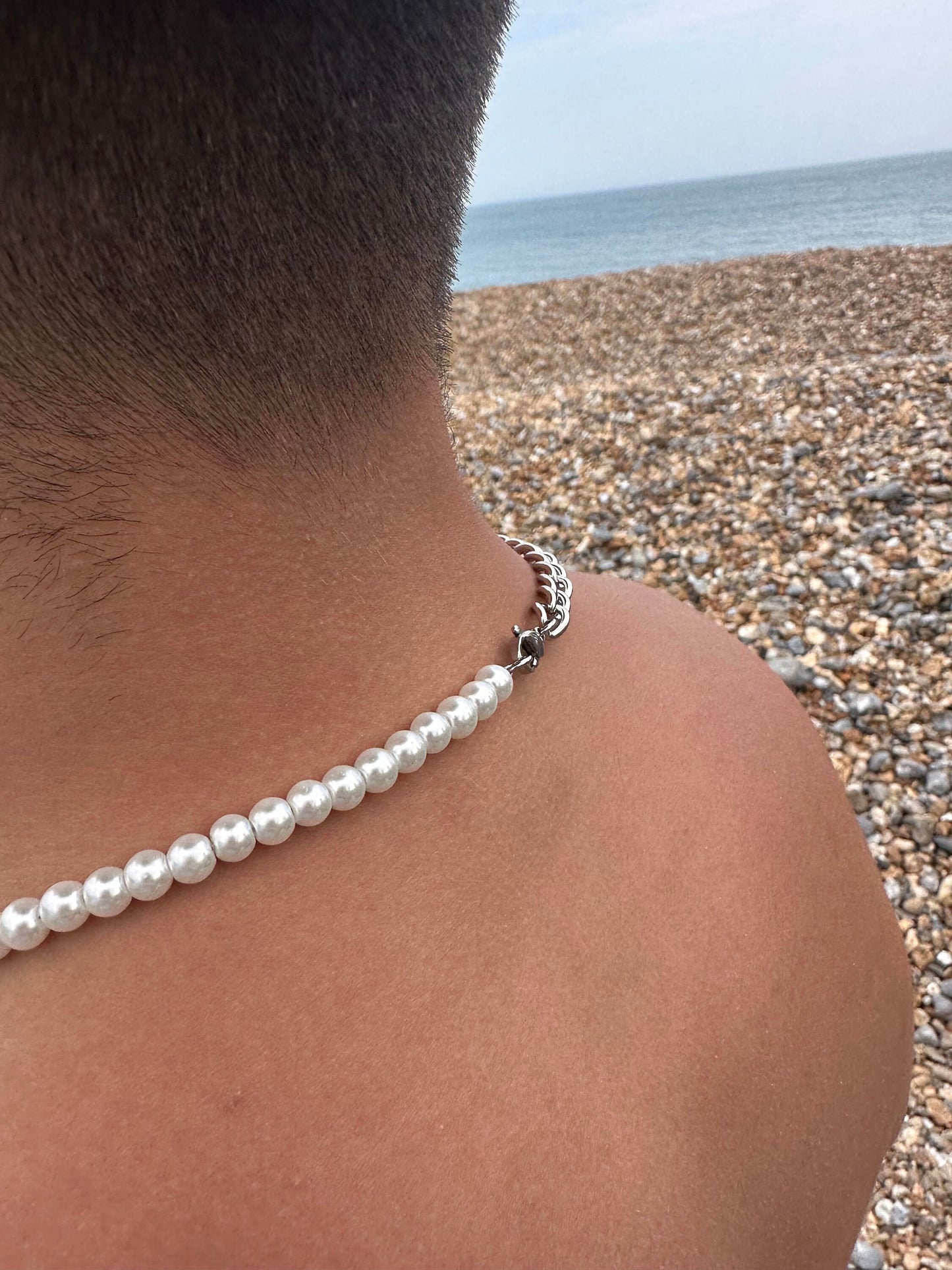 Men‘s half Pearl half Cuban chain necklace