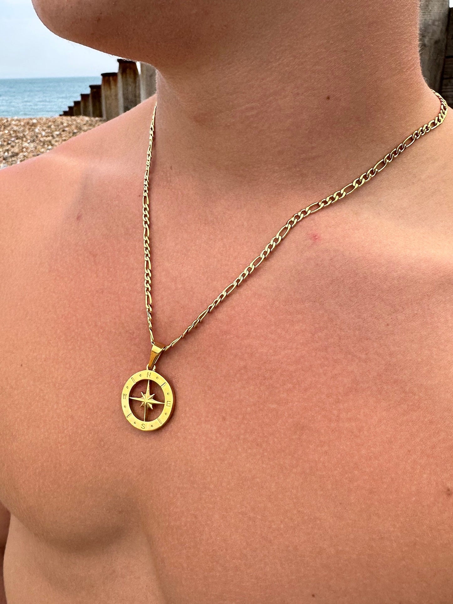 Gold North Star Compass Pendant