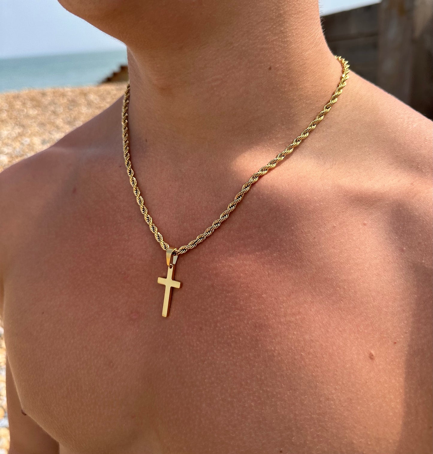 Gold Rope Cross Pendant
